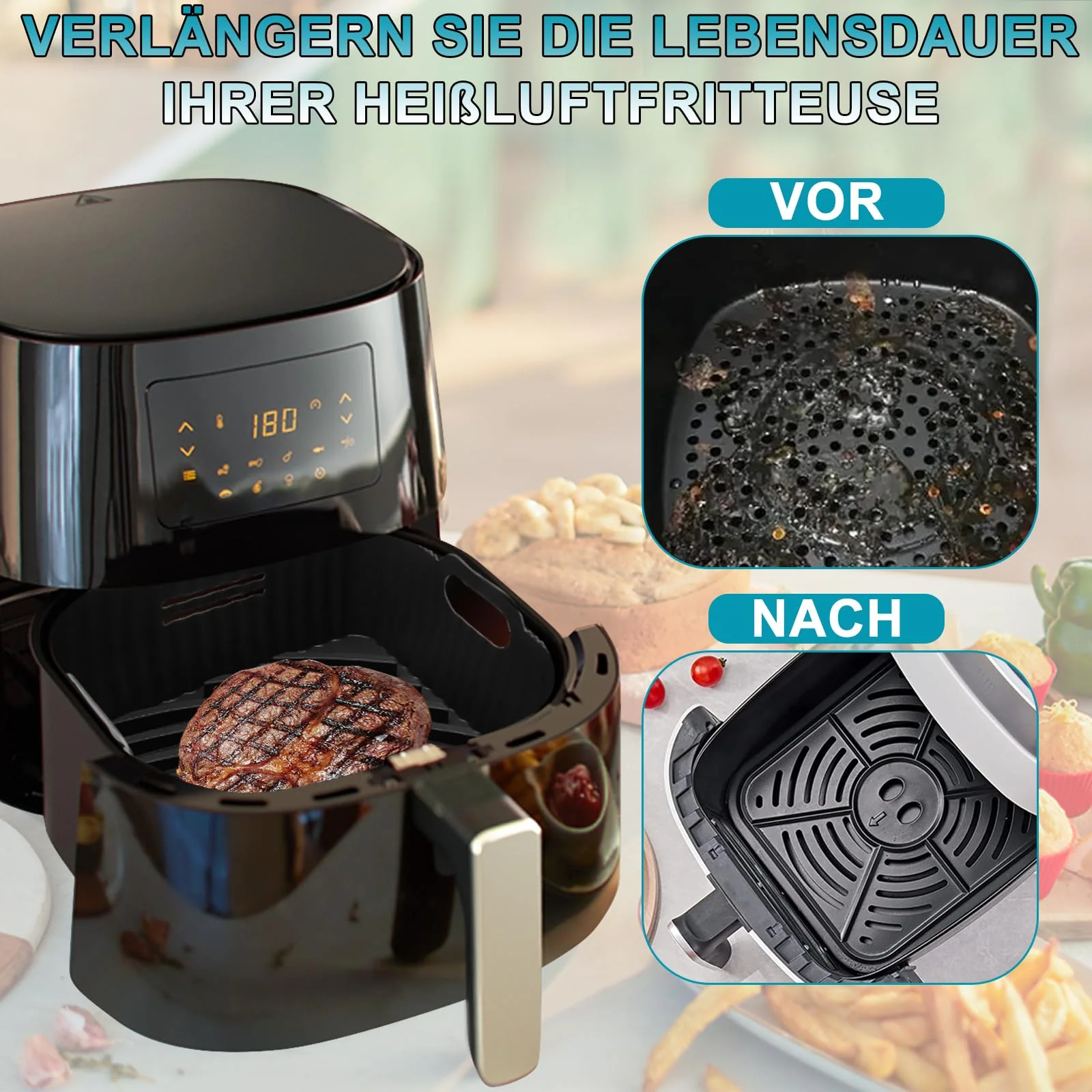 Heißluftfritteuse Zubehör 21cm, Airfryer Zubehör Kompatibel für Philips Airfryer XL 6,2L, COSORI 5,5L 4,7L, Cecotec 6L Airfryer Silikonform Pot, Wiederverwendbar Air Fryer Accessories- 4 stk - Image 7