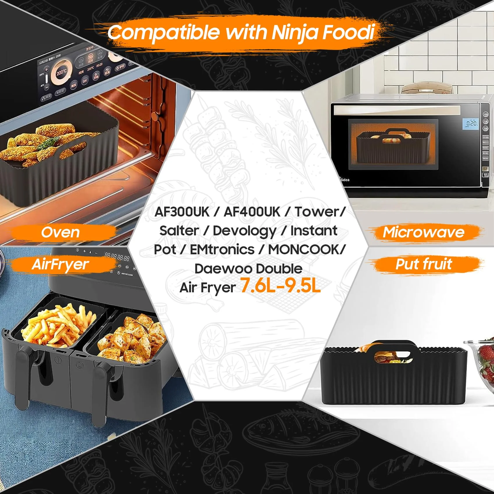 Heißluftfritteuse Zubehör | Airfryer Zubehör für Ninja Dual AF400EU & AF300EU & Tower T17088 | für Ninja Airfryer Zubehör | Air Fryer Accessories | Kompatibel für Ofen, Mikrowelle - Image 4