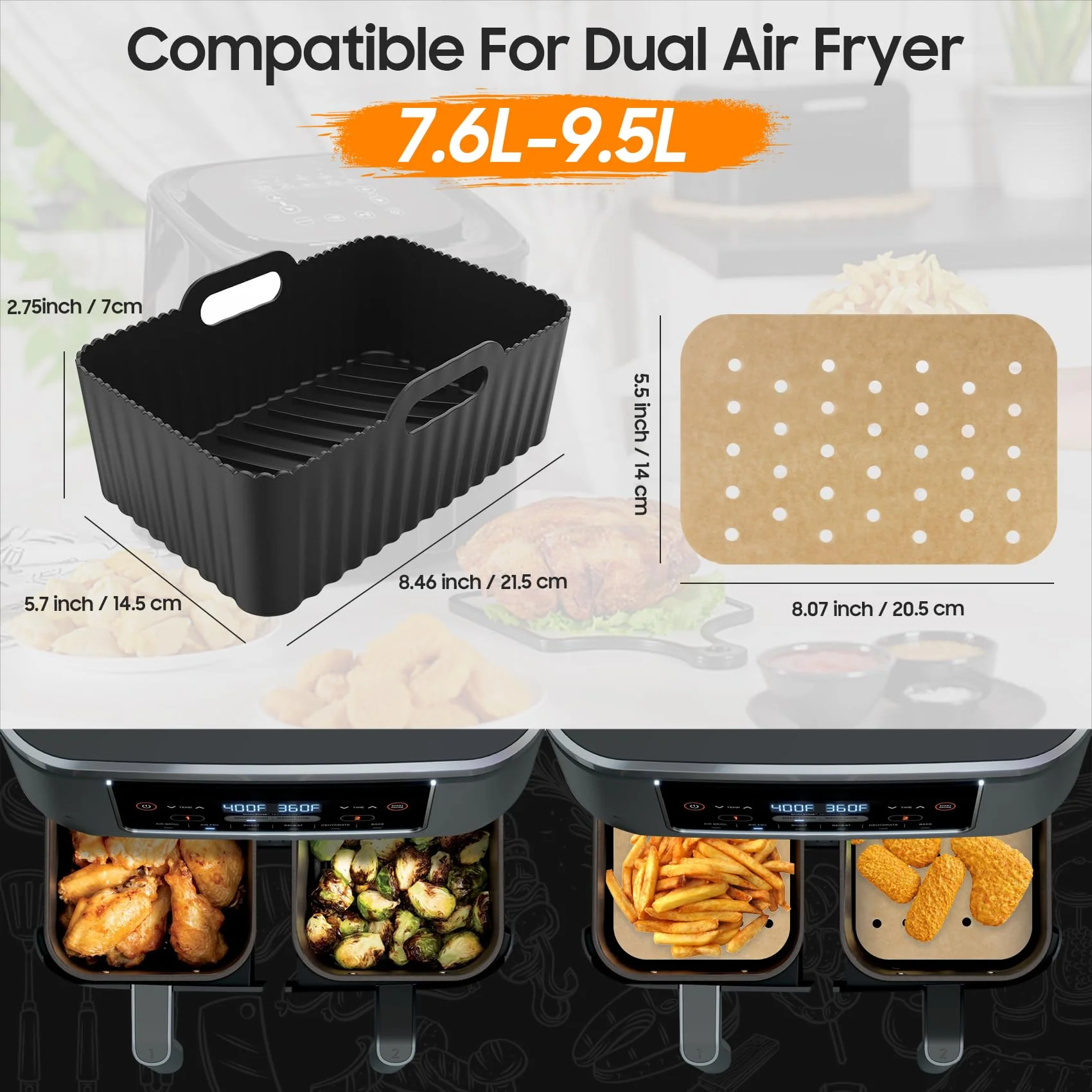 Heißluftfritteuse Zubehör | Airfryer Zubehör für Ninja Dual AF400EU & AF300EU & Tower T17088 | für Ninja Airfryer Zubehör | Air Fryer Accessories | Kompatibel für Ofen, Mikrowelle - Image 7