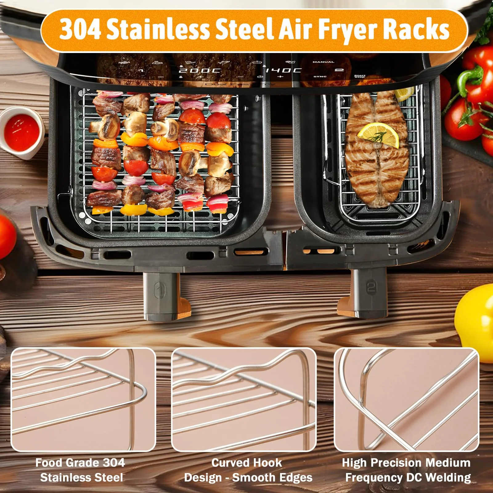 Heissluftfritteuse Zubehör für Tefal EY9018 Dual Easy Fry 5,2/3,1L - 23 Stück Zubehör Heißluftfritteuse Set - Grillrost, Kuchenform, Brotbackform, Airfryer Silikonform für Tower T17099/Salter EK5729 - Image 3