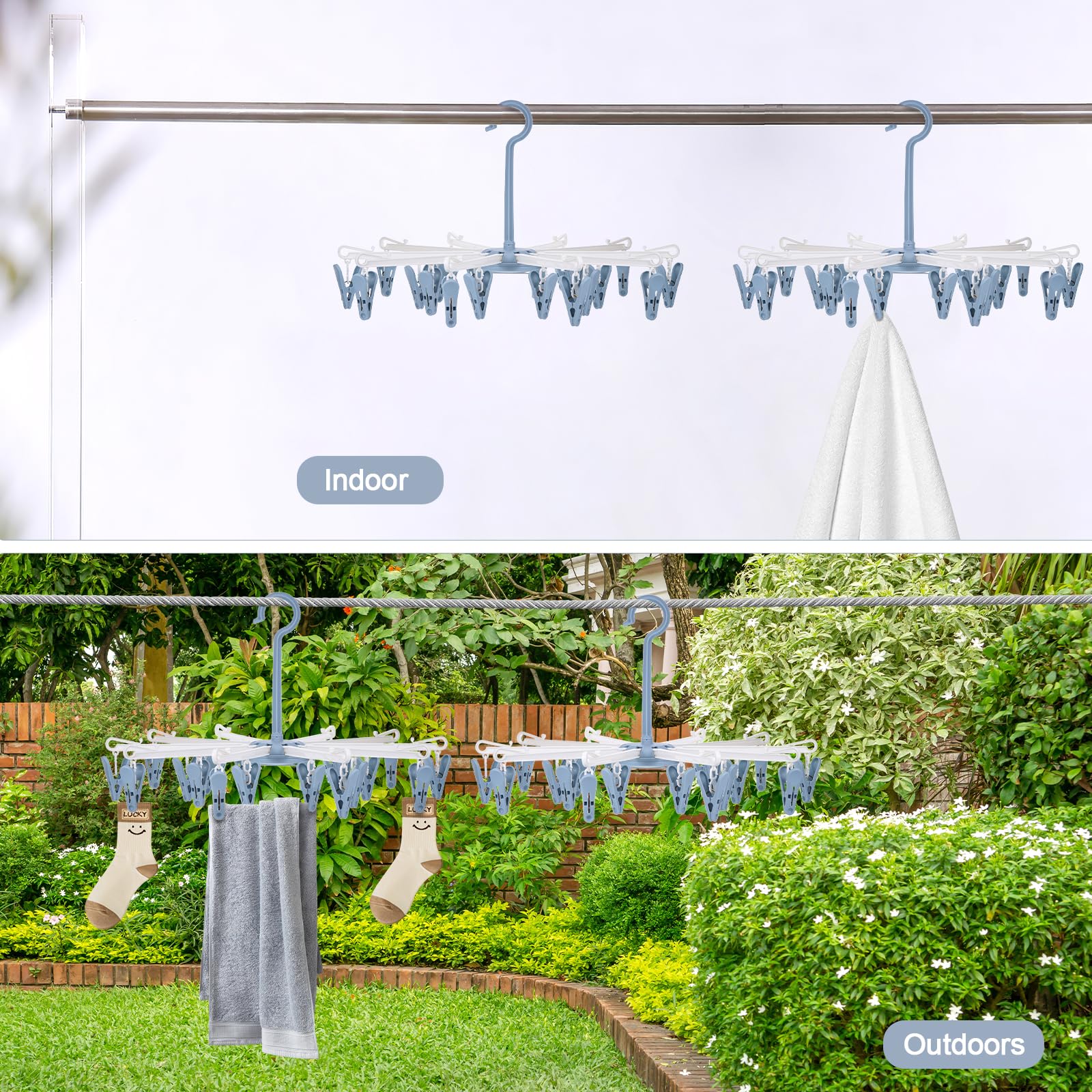 Hejo 2 Stück Sockentrockner Wäscheständer, Socken Karussell, Trockenkarussell, Klappbare Wäschespinne, Rutschfester Camping Sockenaufhänger mit 20 Clips für Socken Unterwäsche Kleine Kleidung (Blau) - Image 3