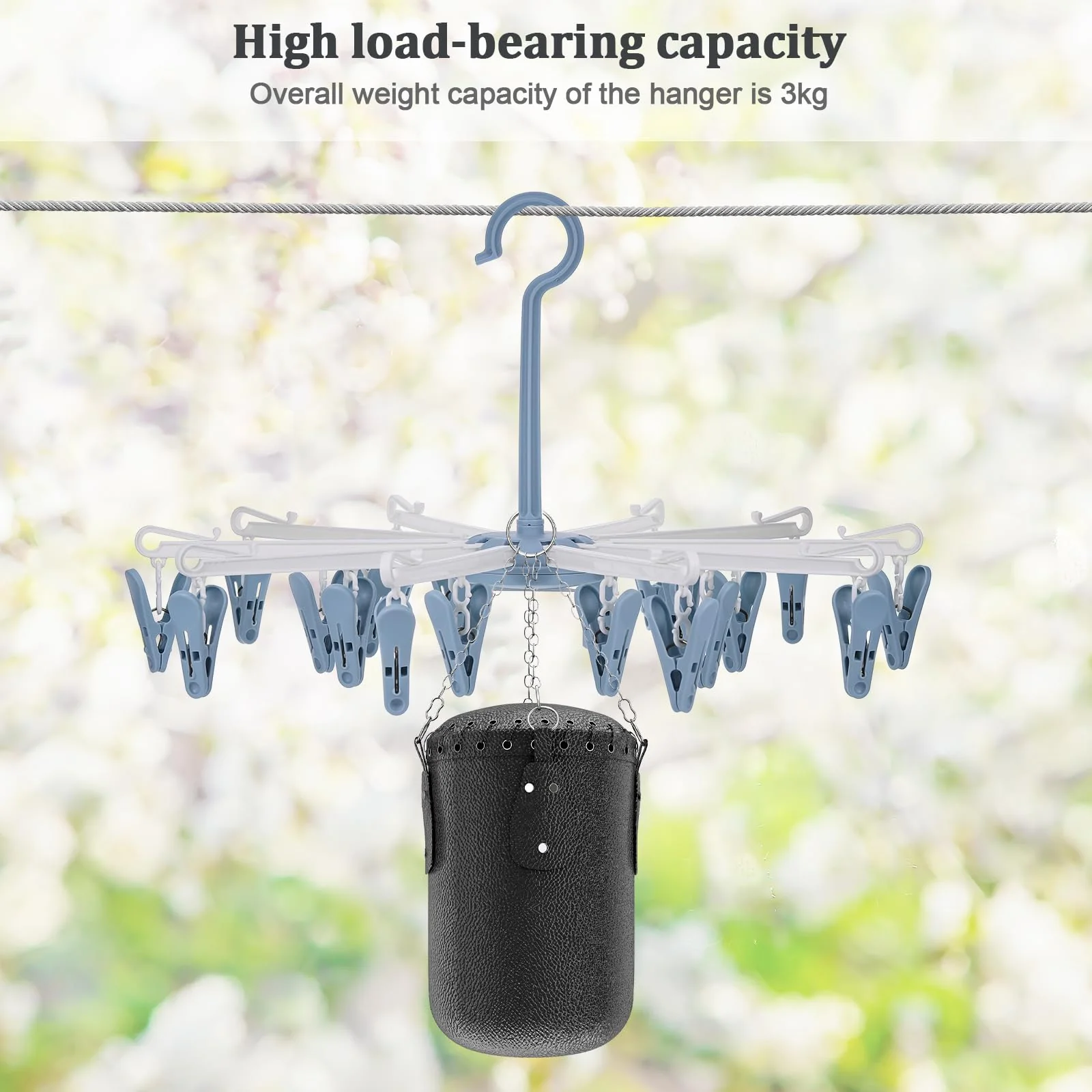 Hejo 2 Stück Sockentrockner Wäscheständer, Socken Karussell, Trockenkarussell, Klappbare Wäschespinne, Rutschfester Camping Sockenaufhänger mit 20 Clips für Socken Unterwäsche Kleine Kleidung (Blau) - Image 5