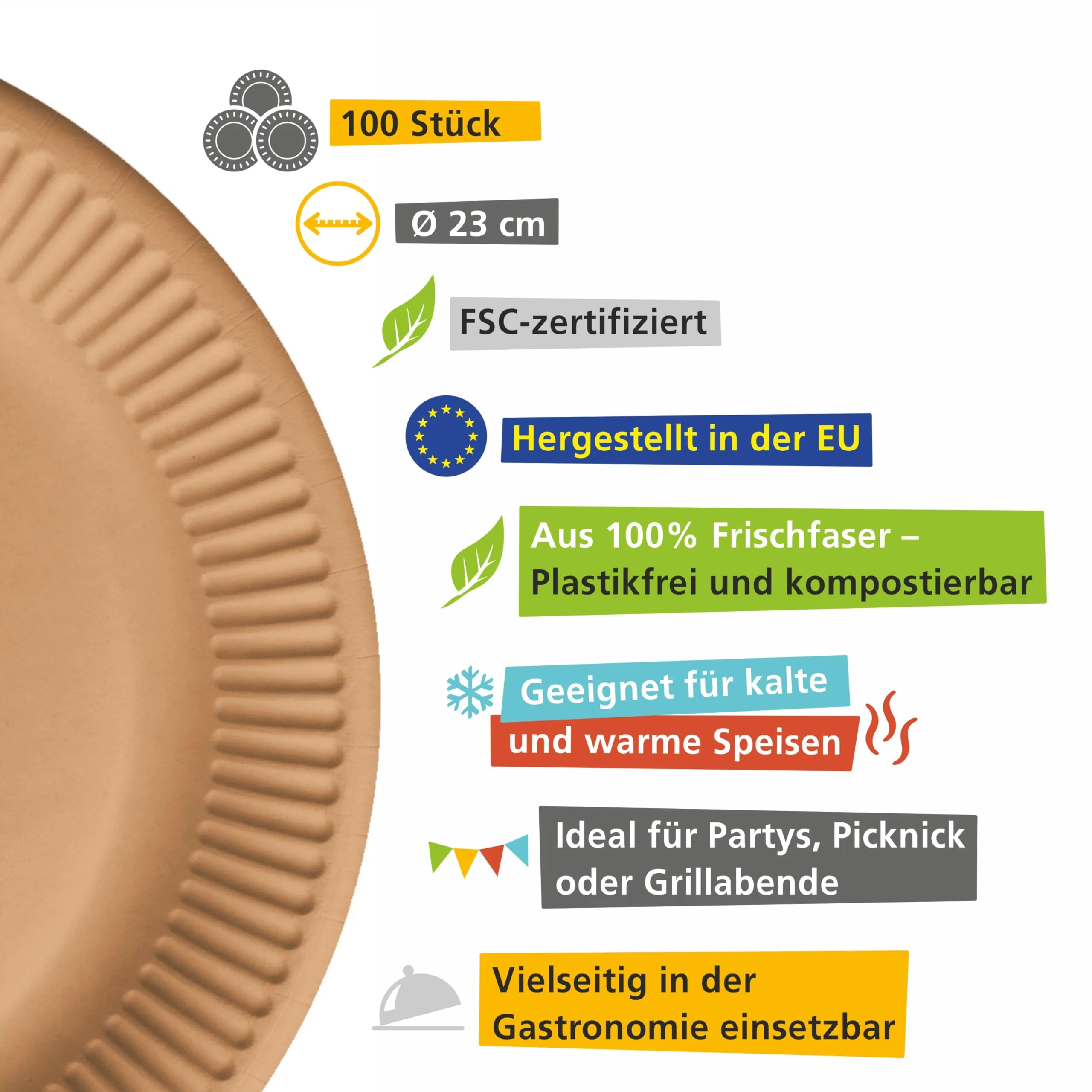 HEKU be green 100 Bio-Pappteller, 23cm Ø I FSC-Zertifiziert I Biologisch abbaubar, vielseitig & umweltfreundlich I Ideal fürs Grillen, Picknick und Partys - Image 2