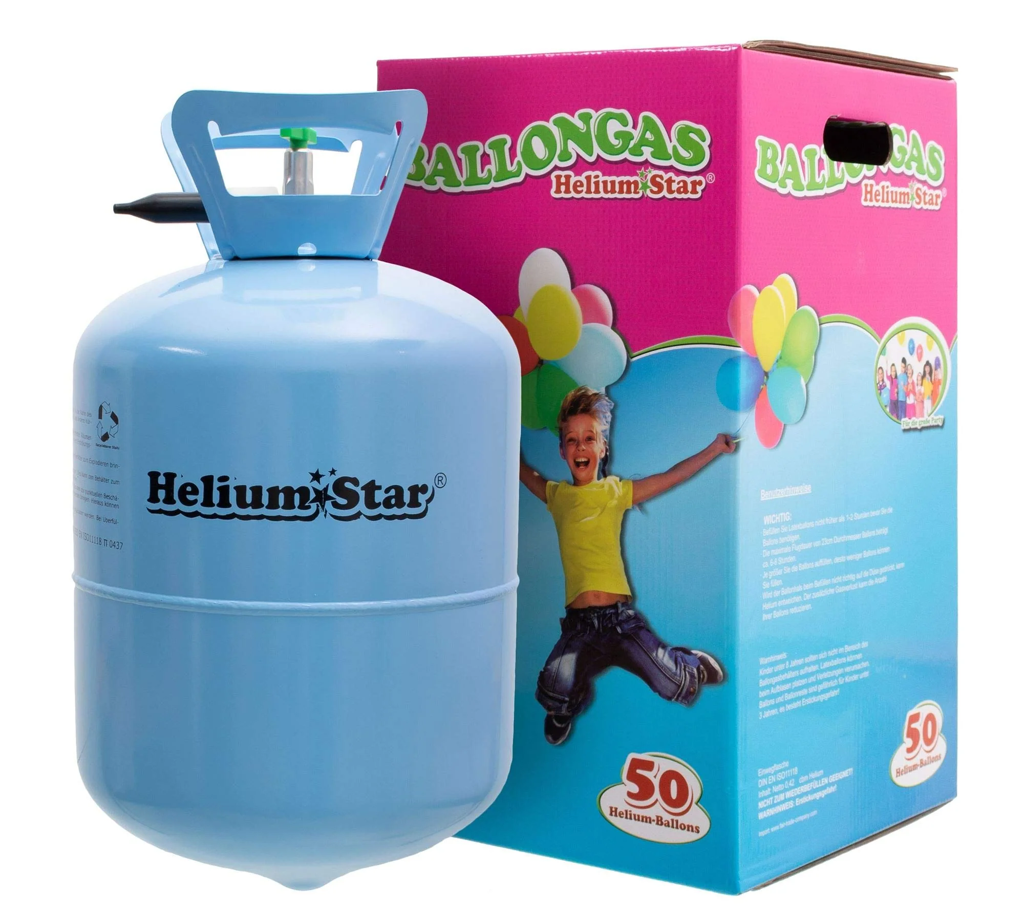 Helium Ballongas HeliumStar Einwegflasche für bis zu 50 Luftballons 25cm Ø o. 27 Folienballons 45cm Ø Geburtstag Party Hochzeit