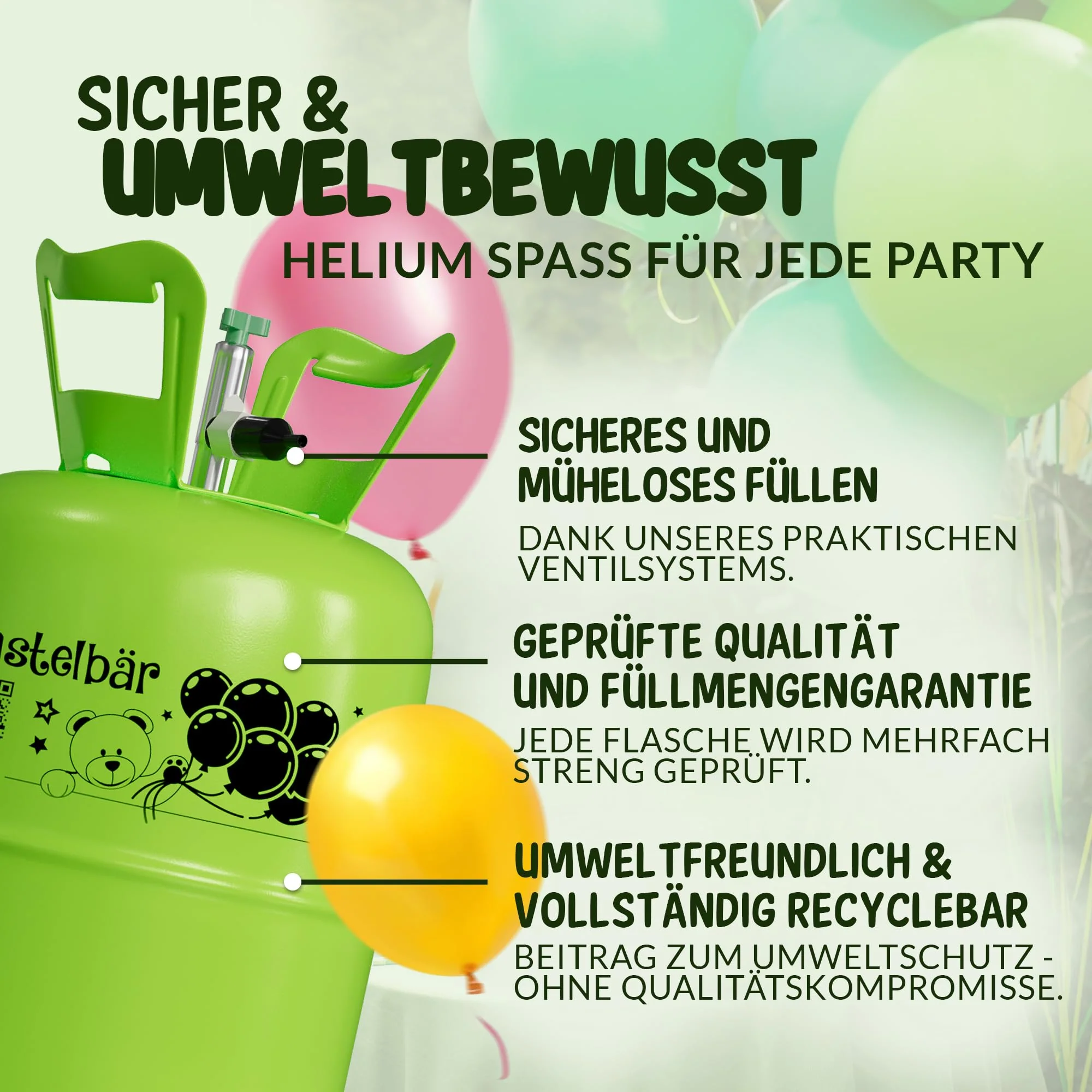 Helium Gasflasche + 100 Luftballons ÖKO-TEST "SEHR GUT" • für ca. 30 Ballons ✓ garantierte 200l Ballongas ✓ Ballons MADE IN EU ✓ Helium Balloon Gas • praktisches Füllsystem für Party, Geburtstag uvm. - Image 4