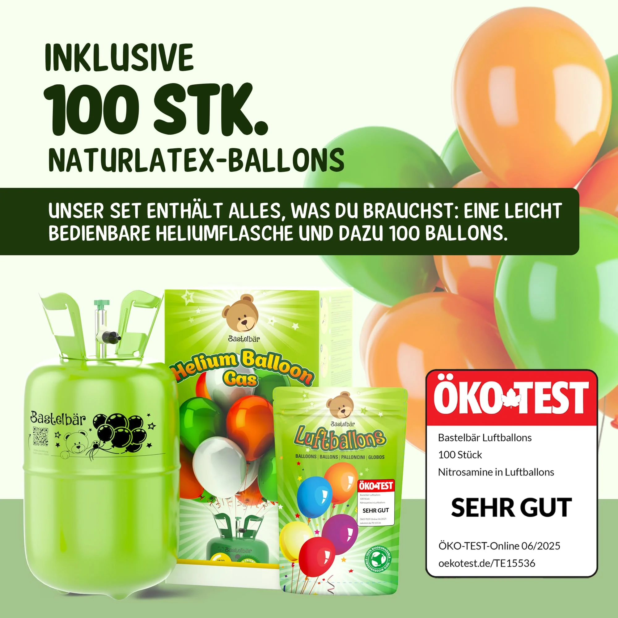 Helium Gasflasche + 100 Luftballons ÖKO-TEST "SEHR GUT" • für ca. 30 Ballons ✓ garantierte 200l Ballongas ✓ Ballons MADE IN EU ✓ Helium Balloon Gas • praktisches Füllsystem für Party, Geburtstag uvm. - Image 5