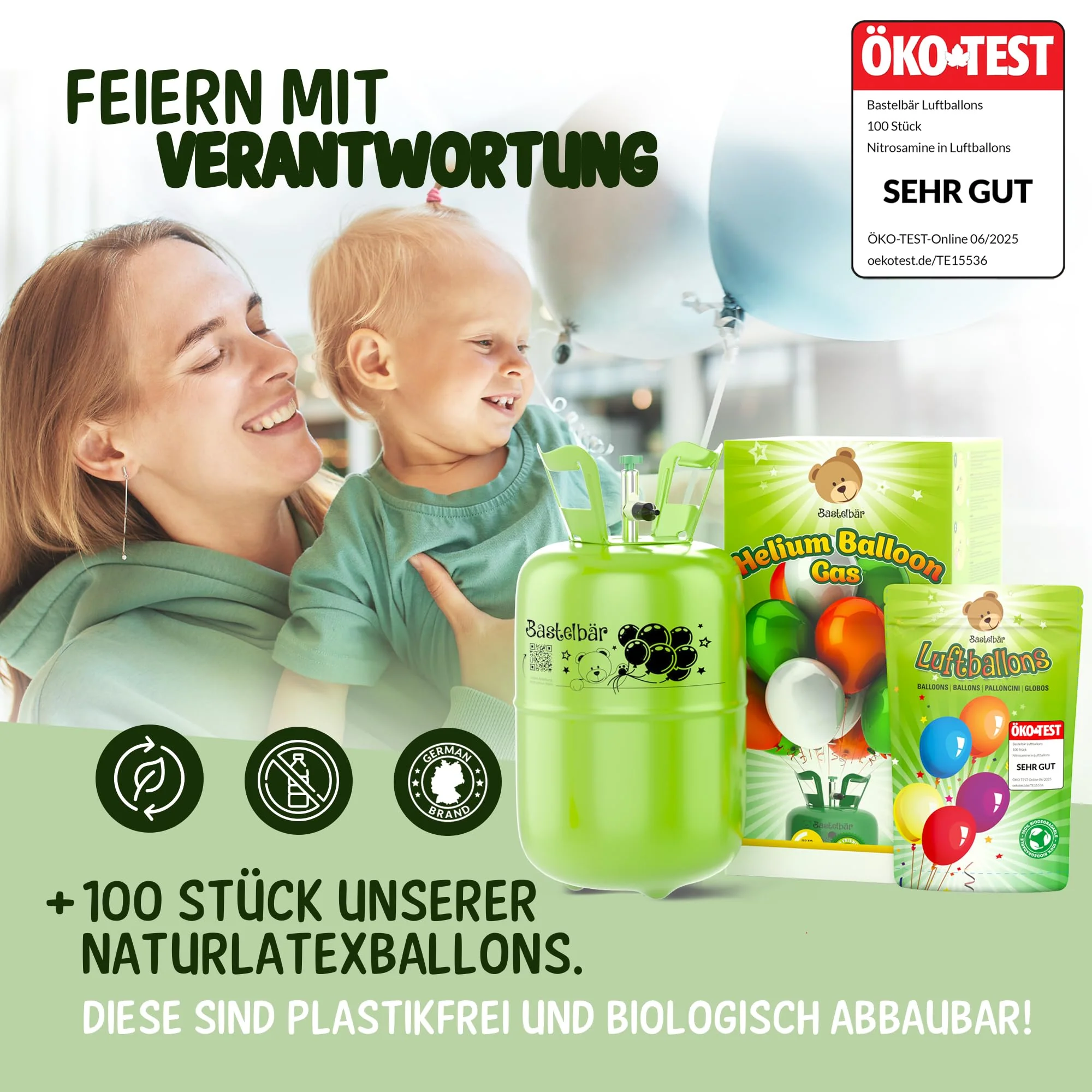Helium Gasflasche + 100 Luftballons ÖKO-TEST "SEHR GUT" • für ca. 30 Ballons ✓ garantierte 200l Ballongas ✓ Ballons MADE IN EU ✓ Helium Balloon Gas • praktisches Füllsystem für Party, Geburtstag uvm. - Image 8