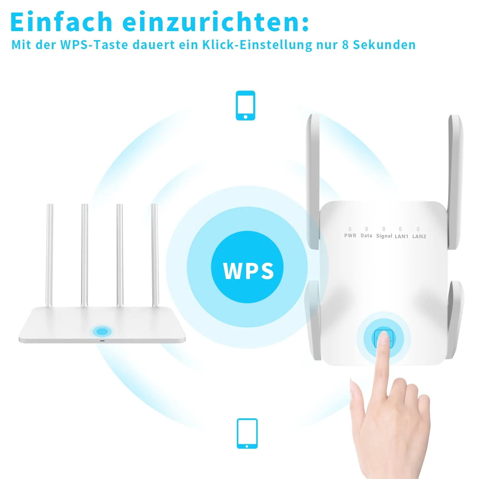 HENLSON N300 WLAN Verstärker, 300 Mbit/s Ultraxtended WiFi Repeater with LAN Ethernet Anschluss, Unterstützung WPS, Compatible with AVM Fritz TP-Link 99% Standard Routers, Weiß - Image 3