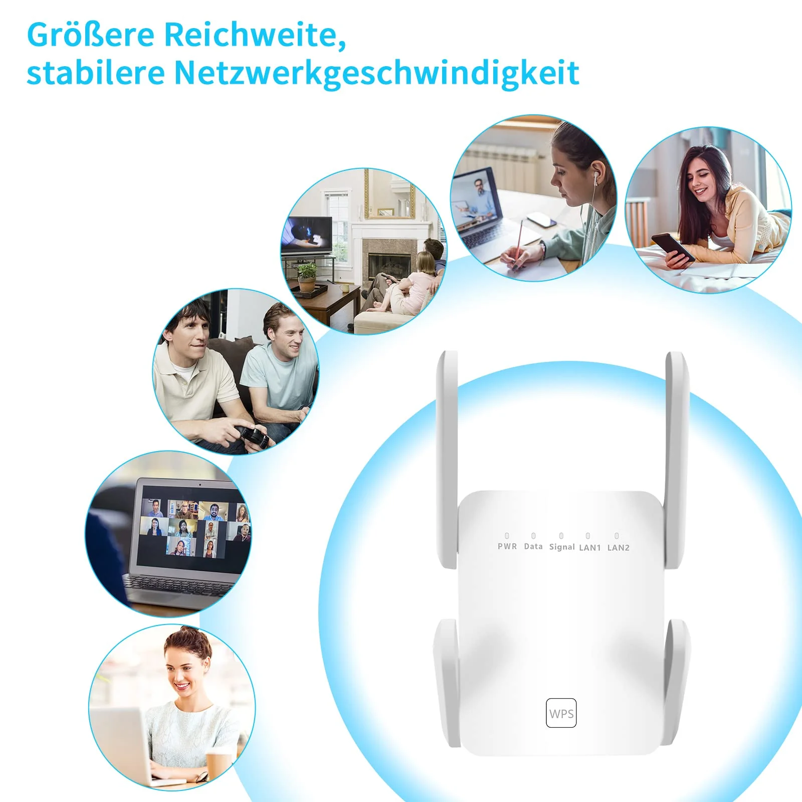 HENLSON N300 WLAN Verstärker, 300 Mbit/s Ultraxtended WiFi Repeater with LAN Ethernet Anschluss, Unterstützung WPS, Compatible with AVM Fritz TP-Link 99% Standard Routers, Weiß - Image 5