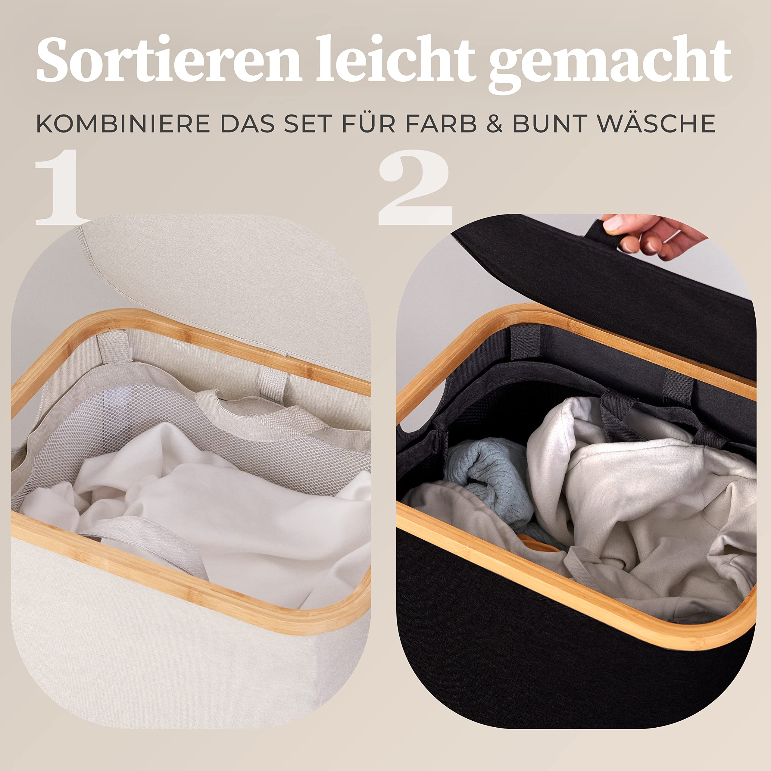 HENNEZ Wäschekorb mit Deckel – Wäschekorb mit Griff aus Bambus – Wäschekorb, faltbar, 100 l – Wäschekorb für Waschküche, Wäschekorb, Schwarz - Image 2