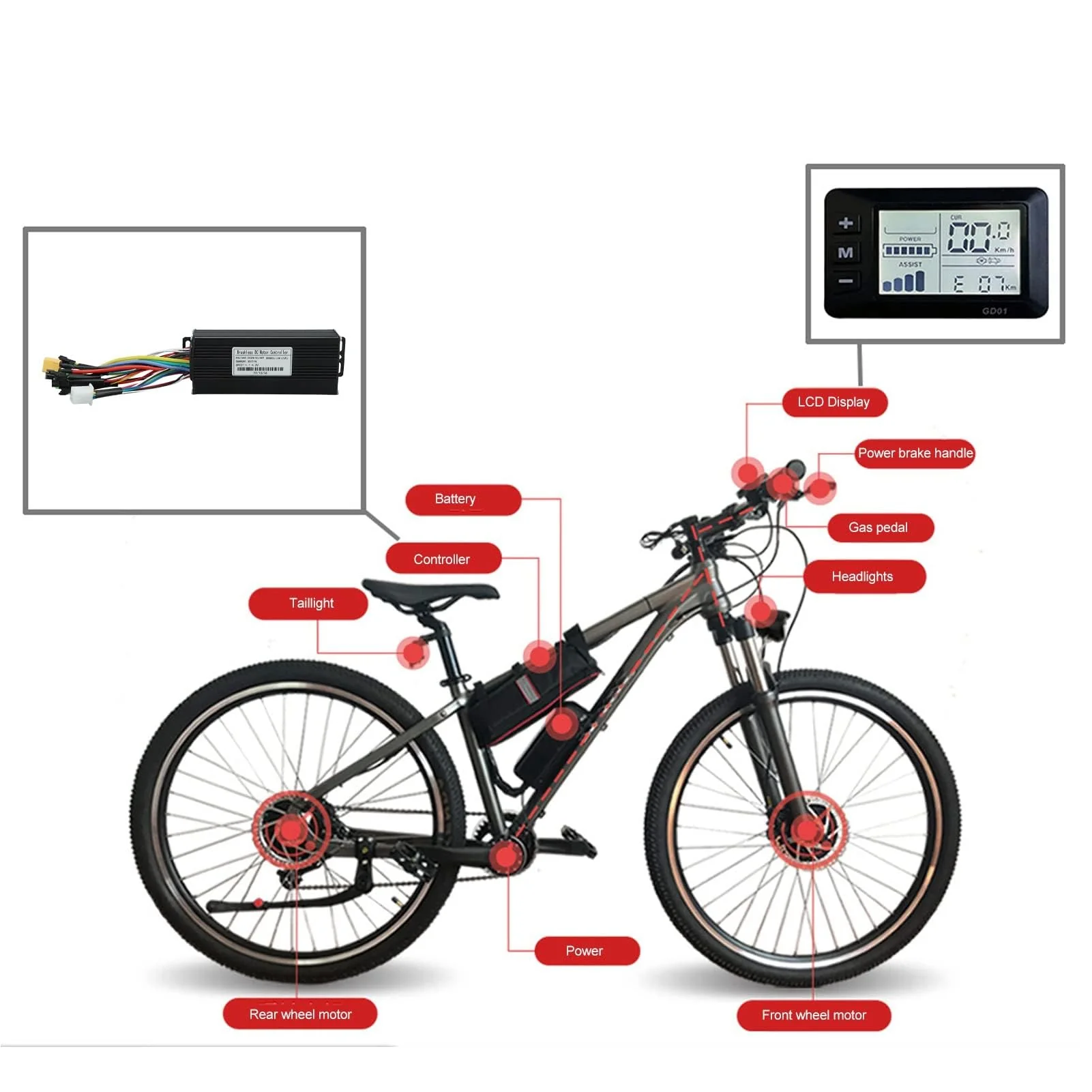 HERCHR Elektromotor Brushless Controller, DC 24V 36V 48V Motorgeschwindigkeit Controller 1000W-1500W E-Bike 30A 3-Modus Sinuswellen Umrüstsatz Mit LCD Display Für 22,2mm Lenker Elektrofahrrad Roller - Image 6