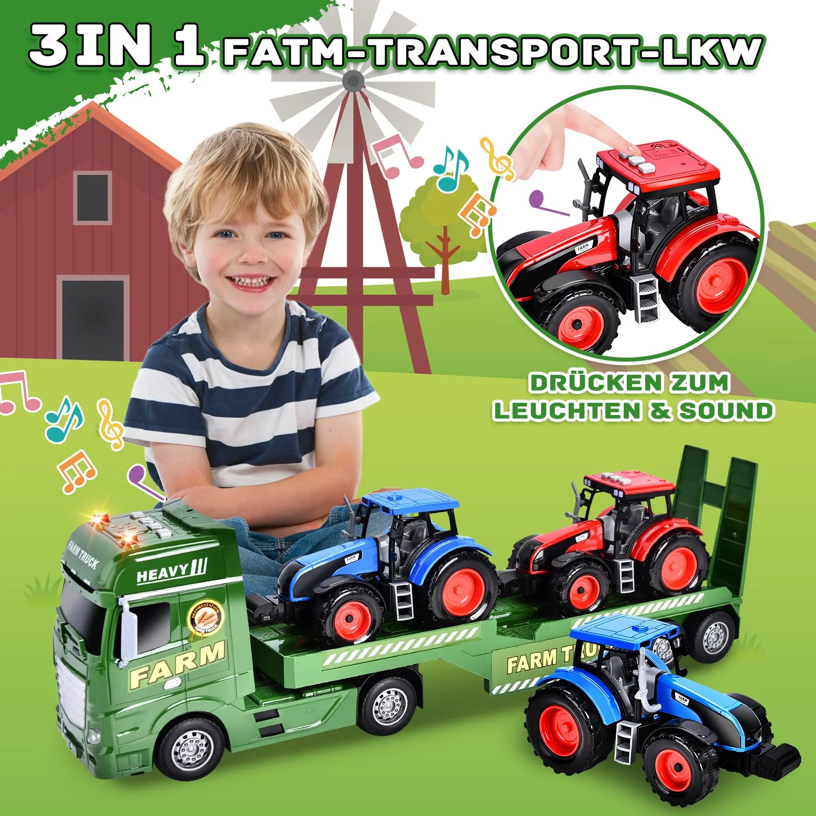Herefun Bauernhof Lastwagen Spielzeug, Großer Bauernhof Traktor, Anhänger Spielzeug mit Traktor, Groß Transporter LKW, Geschenk für Kinder 3, 4, 5, 6+ Jahren - Image 5