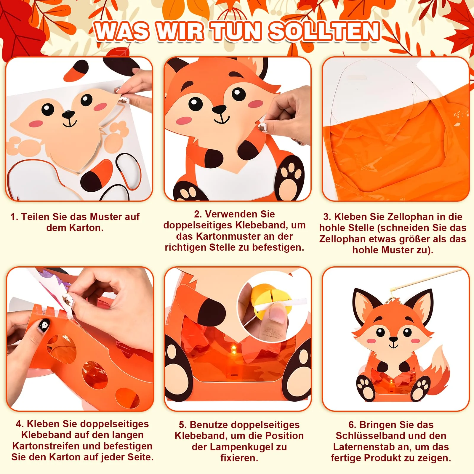 Herenear 3 Stück Laternen Bastelset Kinder, Sankt Martin Laterne Basteln, Tierische Papierlaternen mit Laternenstäben, DIY Tier Dekoration Bastelset, Sankt Martins Laternenumzug, Kinder Laternen - Image 5