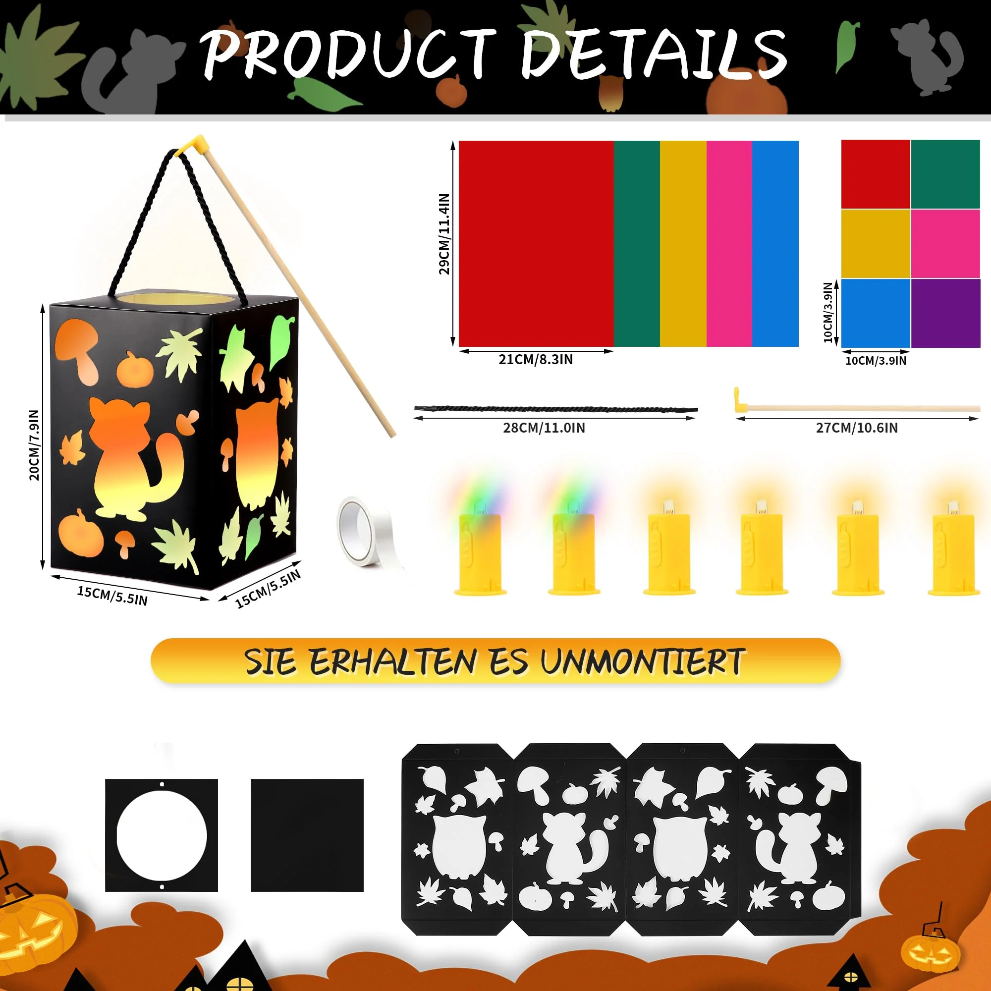 Herenear 4-teiliges Laternen Bastelset für Kinder, Sankt Martin Laterne Basteln, Waldtiere Laternen mit LED und Buntglaseffekt, St. Martin Laternenumzug, Kreatives Geschenk-Set für Jungen Mädchen - Image 7