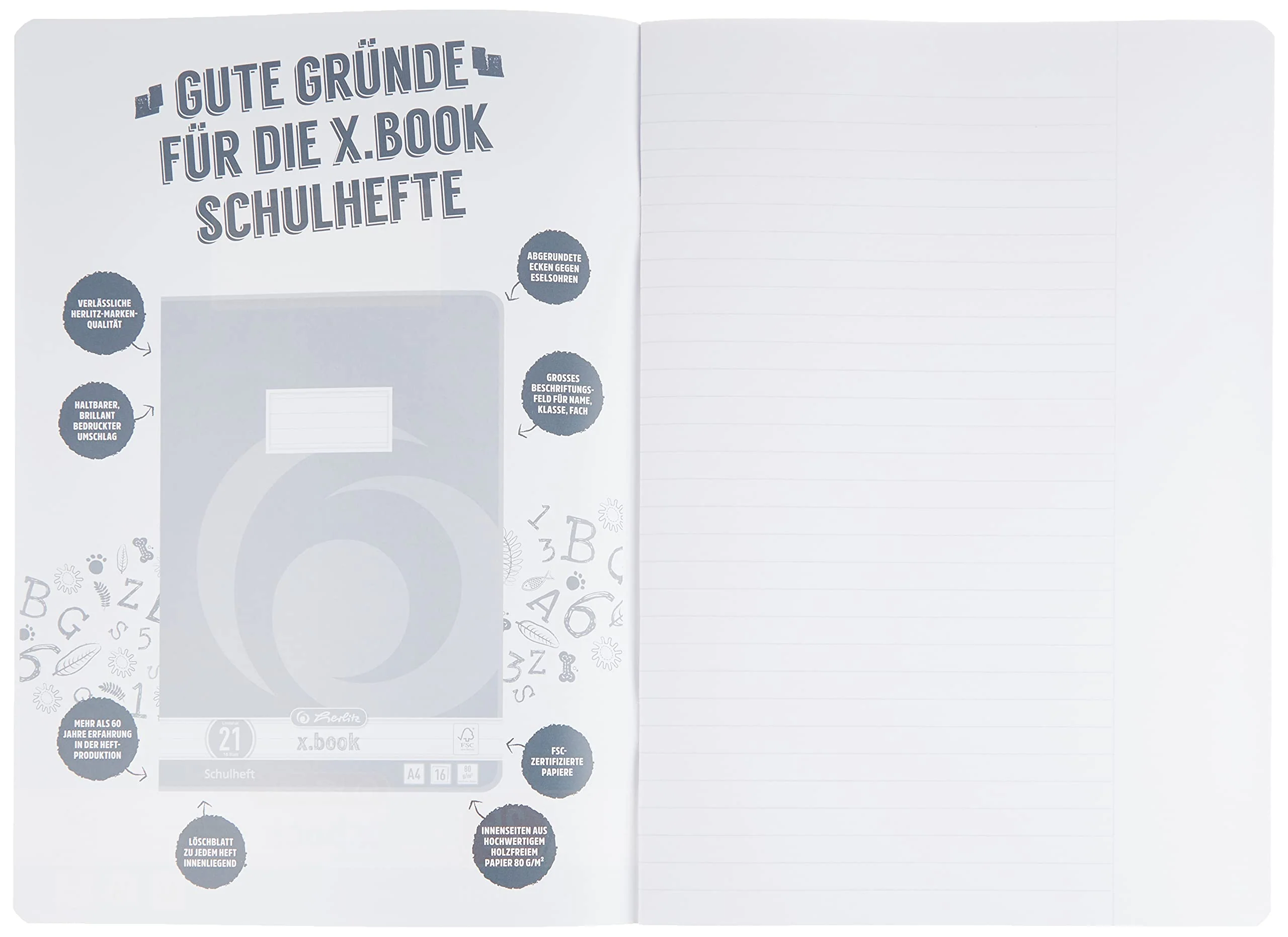 Herlitz Schulheft x.book A4, liniert, Lineatur 25, 16 Blatt, 10 Stück - Image 2