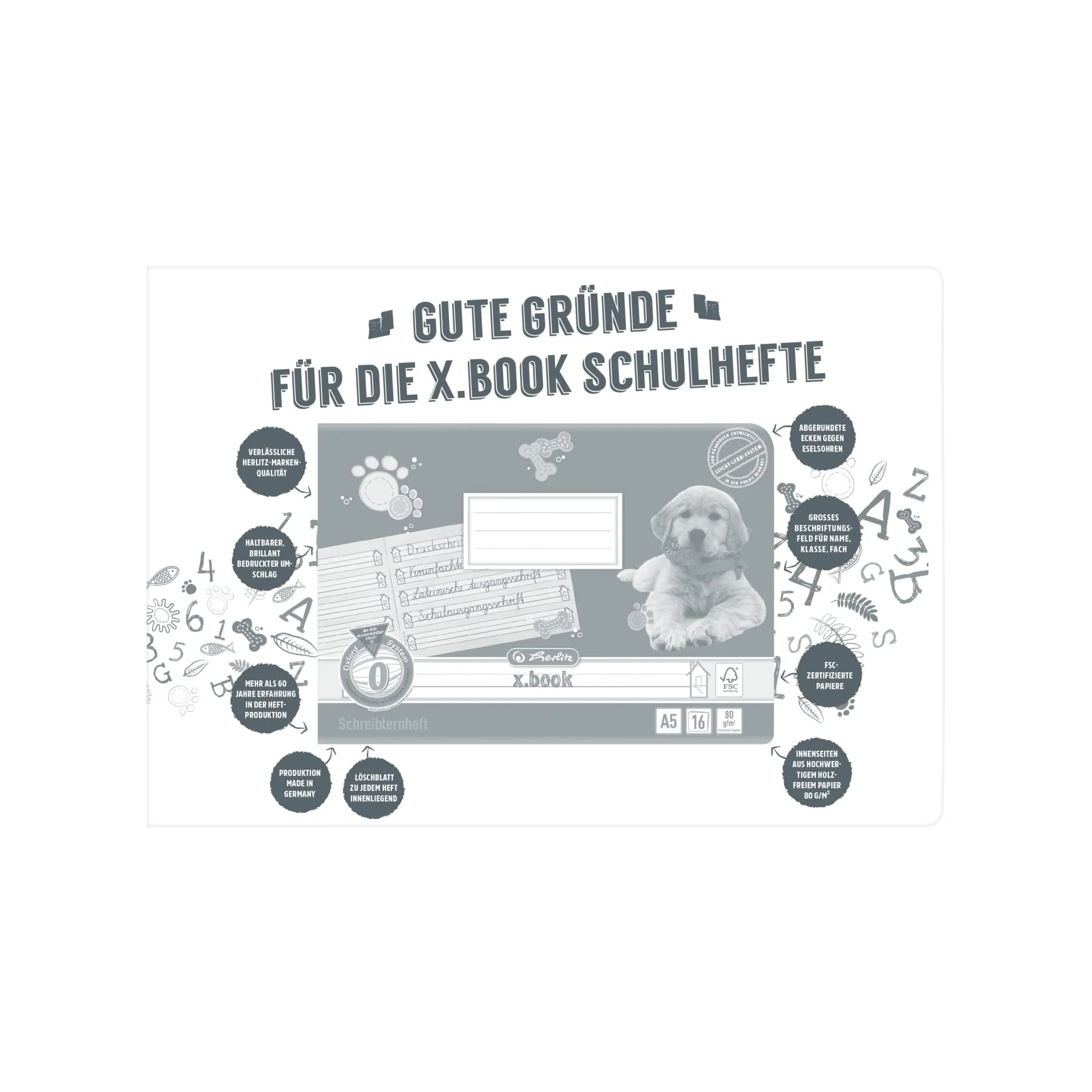 Herlitz Schulheft x.book A5, Lineatur 0, 1. Klasse, 16 Blatt, 10 Stück - Image 3