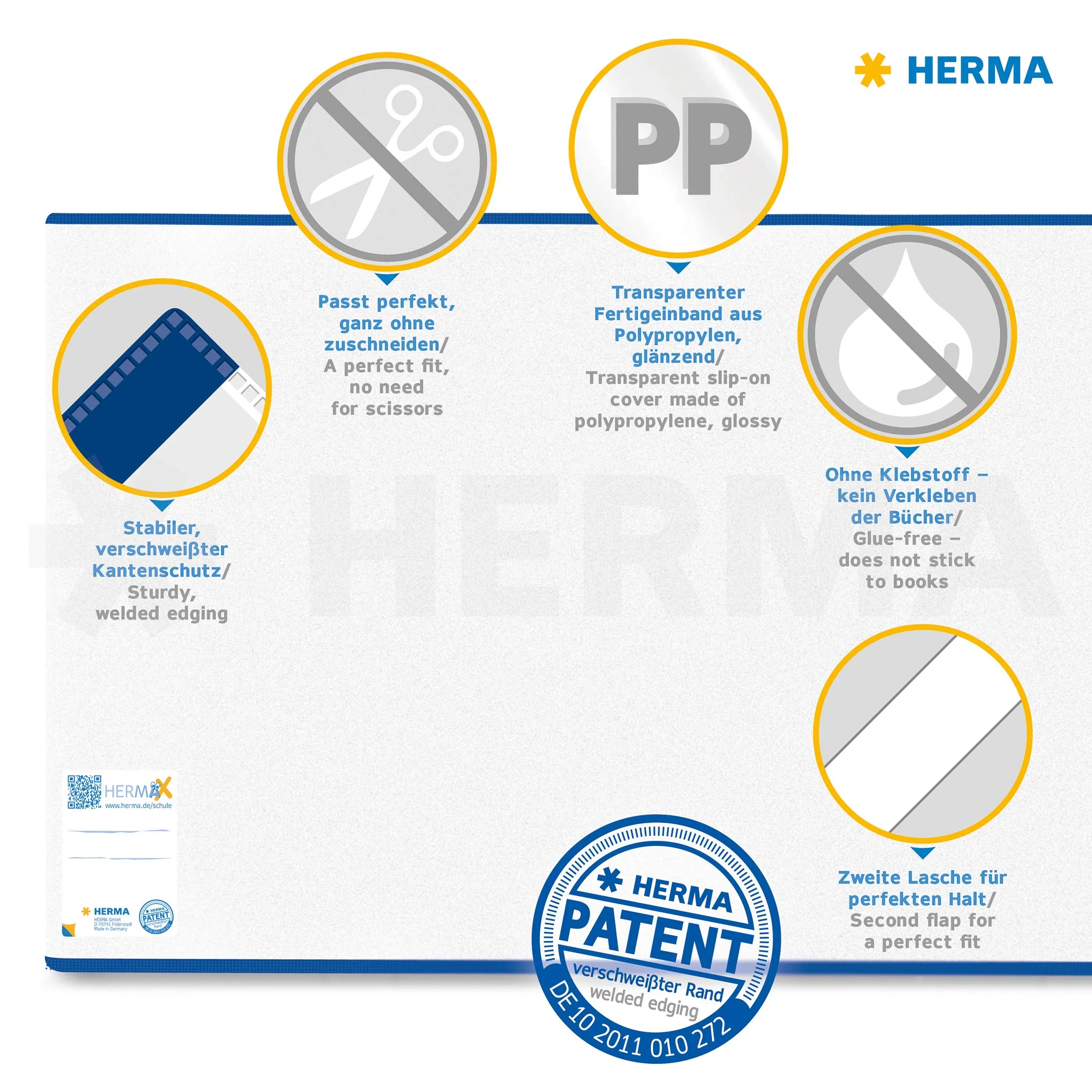 HERMA 20233 Buchumschläge 26,5 x 54 cm HERMÄX Classic, 10 Stück, Buchhüllen mit Beschriftungsetikett & Kantenschutz aus abwischbarer Polypropylen-Folie, Buchschoner Set für Schulbücher, transparent - Image 3