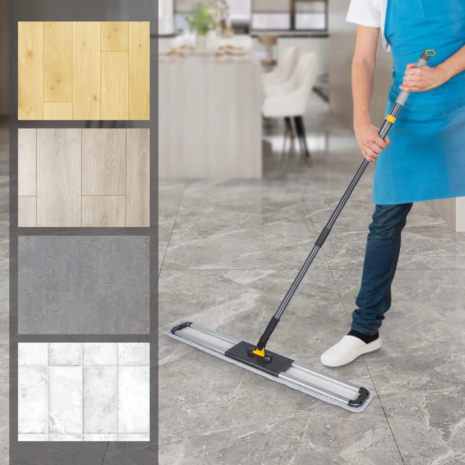 HEVOL Bodenwischer 90cm Breit | Wischmopp mit 154cm Edelstahlgriff & 360°Drehkopf | Industrieller Flachmopp für Haushalt, Büro, Hotel, Mall & Garage | Inkl. 1 Baumwollpad + 2 Mikrofaserpads - Image 3
