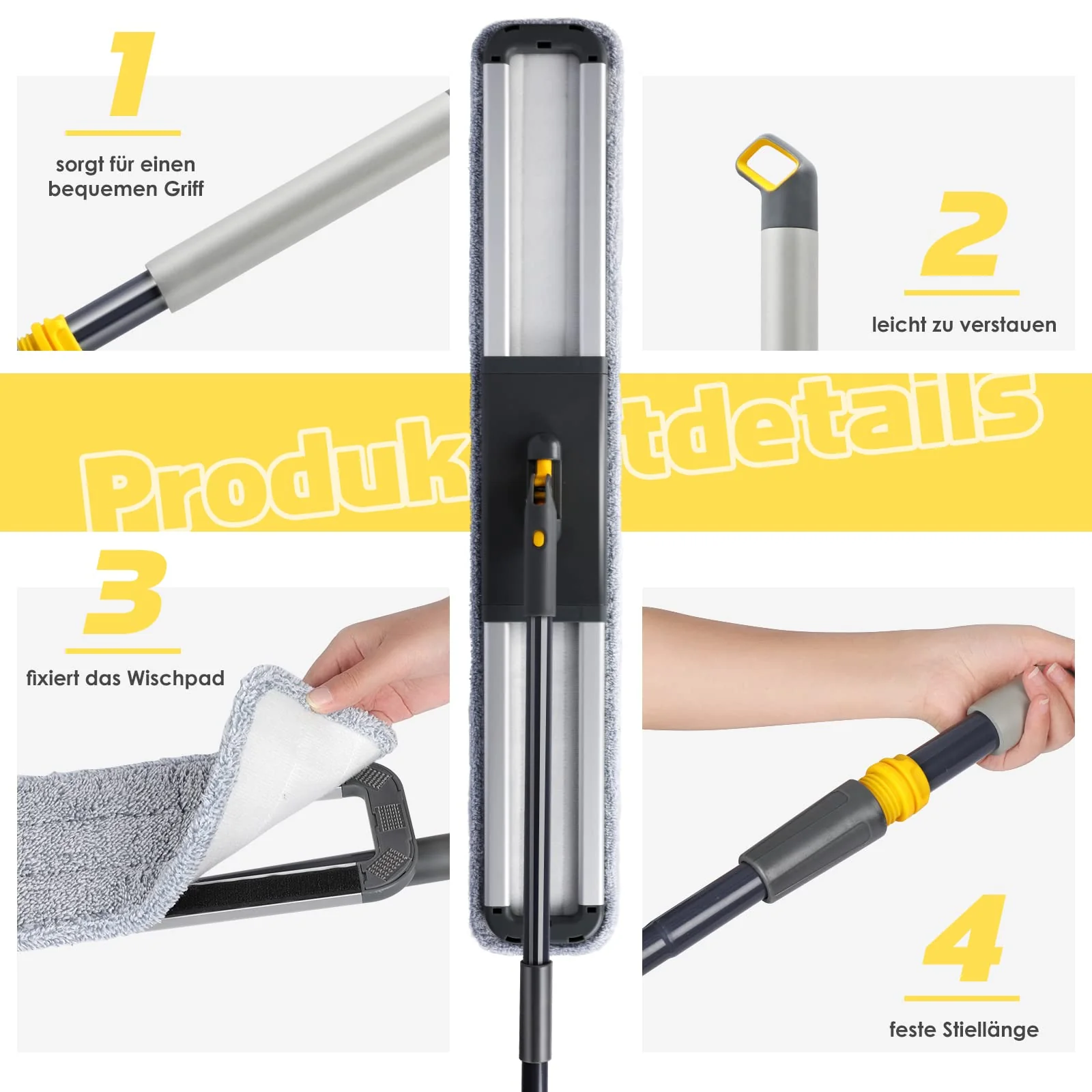 HEVOL Bodenwischer 90cm Breit | Wischmopp mit 154cm Edelstahlgriff & 360°Drehkopf | Industrieller Flachmopp für Haushalt, Büro, Hotel, Mall & Garage | Inkl. 1 Baumwollpad + 2 Mikrofaserpads - Image 7