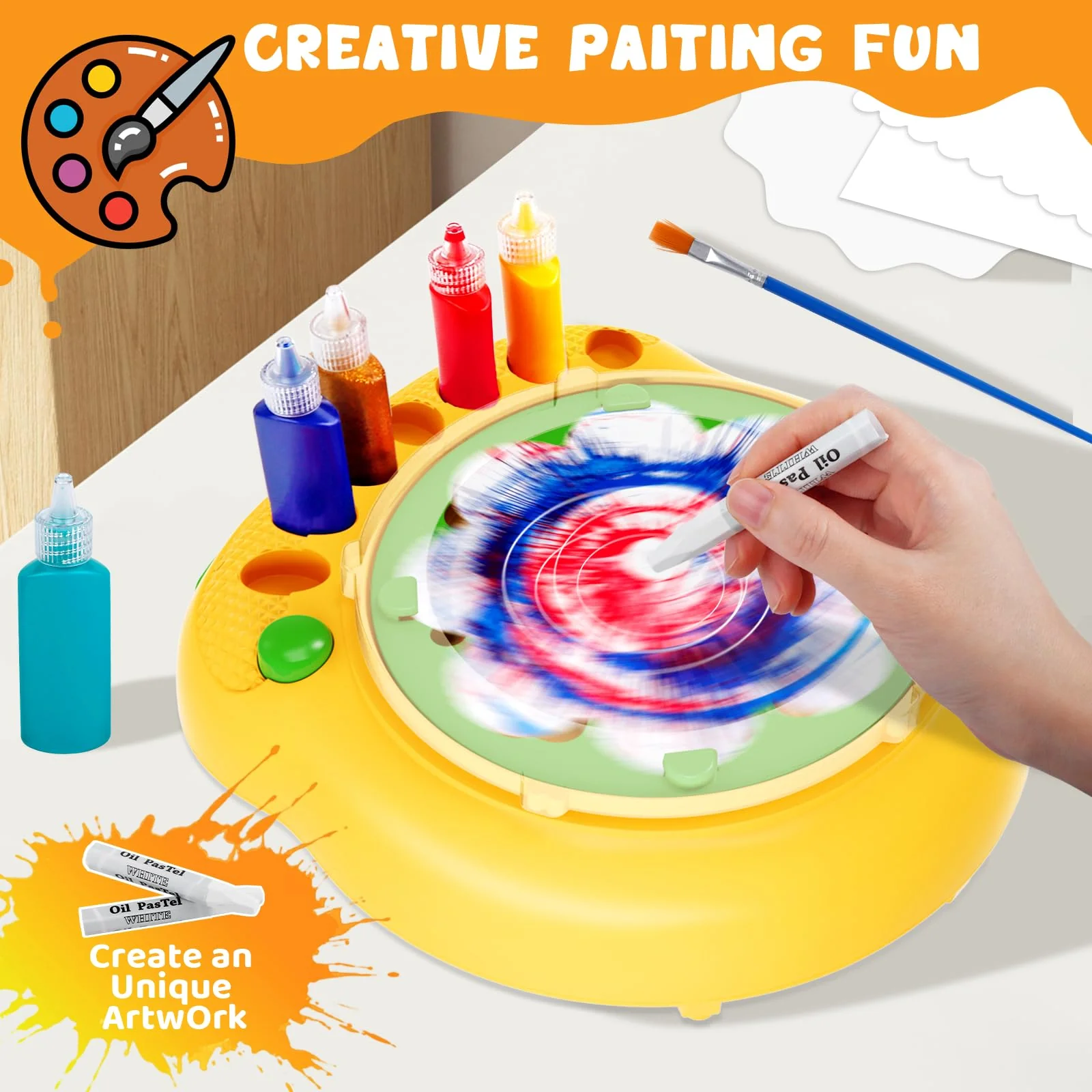 Hewaurorion Paint Spin Art Machine Kit für Kinder, Kunst & Handwerk, Mal Spin Art Spielzeug-Kits für Jungen und Mädchen im Alter von 6, 7, 8 und 9 Jahren (Gelb) - Image 5