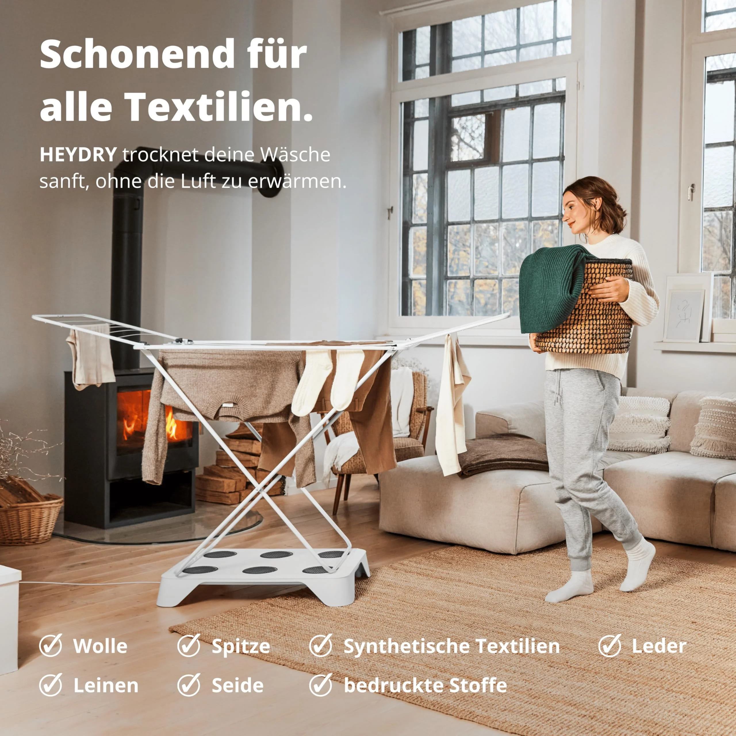 HEYDRY Wäschetrockner Wäscheständer - Made in Germany - schneller trockene Wäsche - platzsparend energiesparend klein - für jede Wäsche - Trockner Ventilator Lüfter - weiß - Image 12
