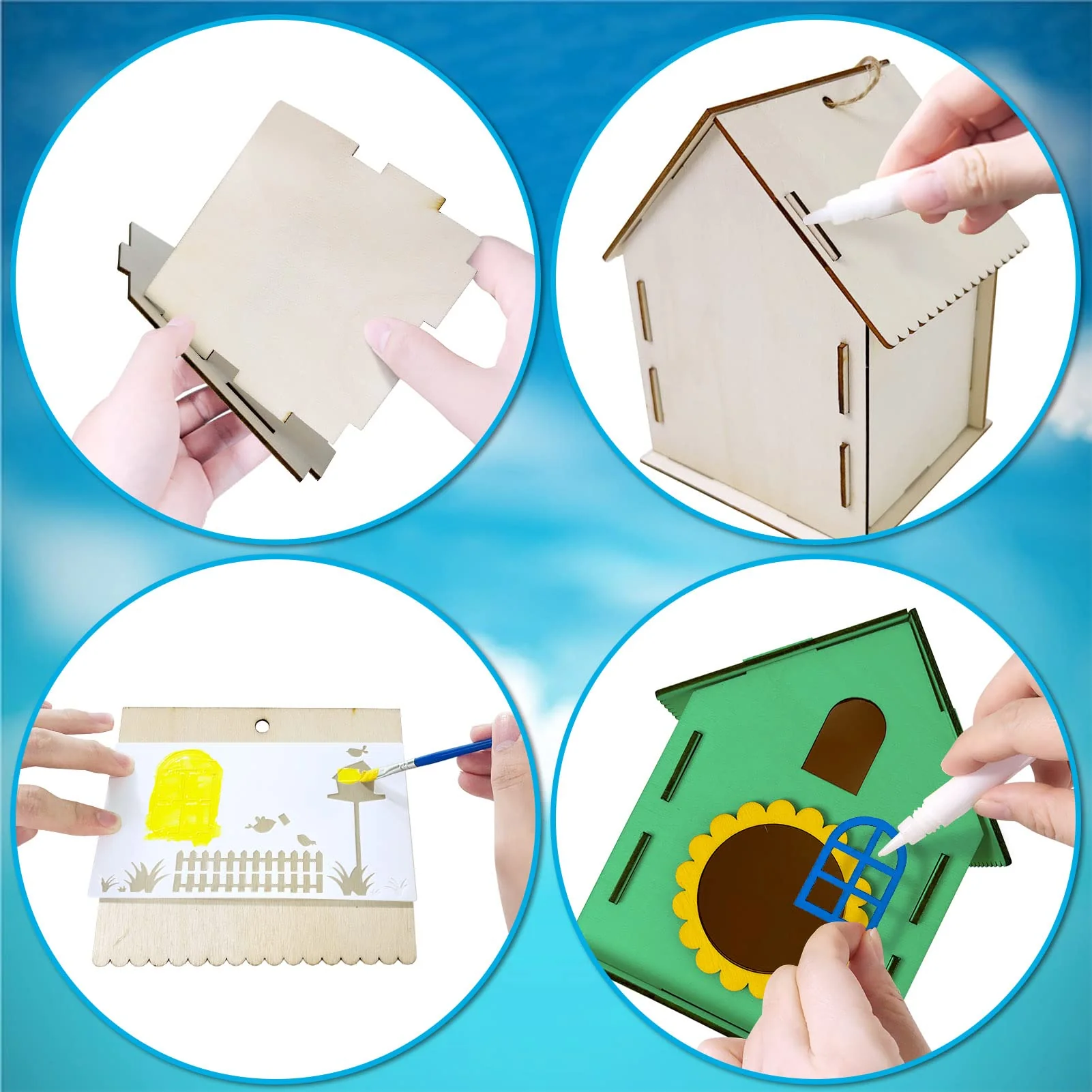 Heyzeibo Vogelhaus Bausatz für Kinder - DIY Set 2 Stück Holz Basteln für Kinder zu Bauen und Malen, Vogelkasten Bastelset Geschenke für Mädchen Jungen Kleinkinder - Image 5