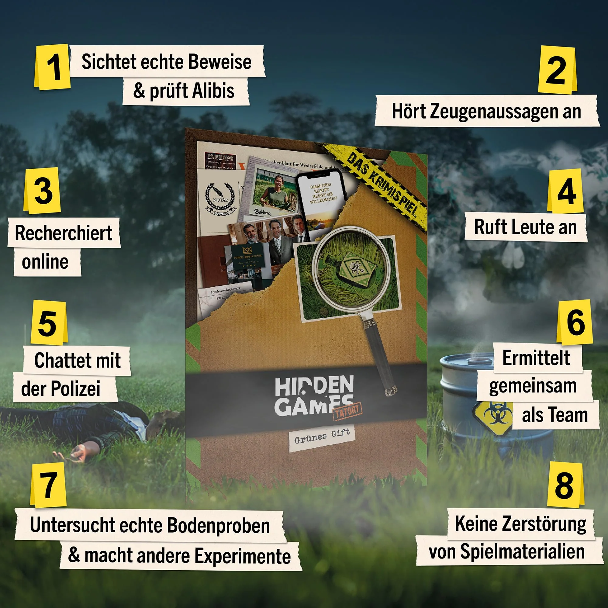 Hidden Games Tatort - Grünes Gift, Cold Case Fallakte, Detektivspiel für zu Hause, Krimispiele ab 14 Jahren, Crimigame, Krimigame, Crimegame, Krimifall Escape Room Spiel, Tatort - Image 8