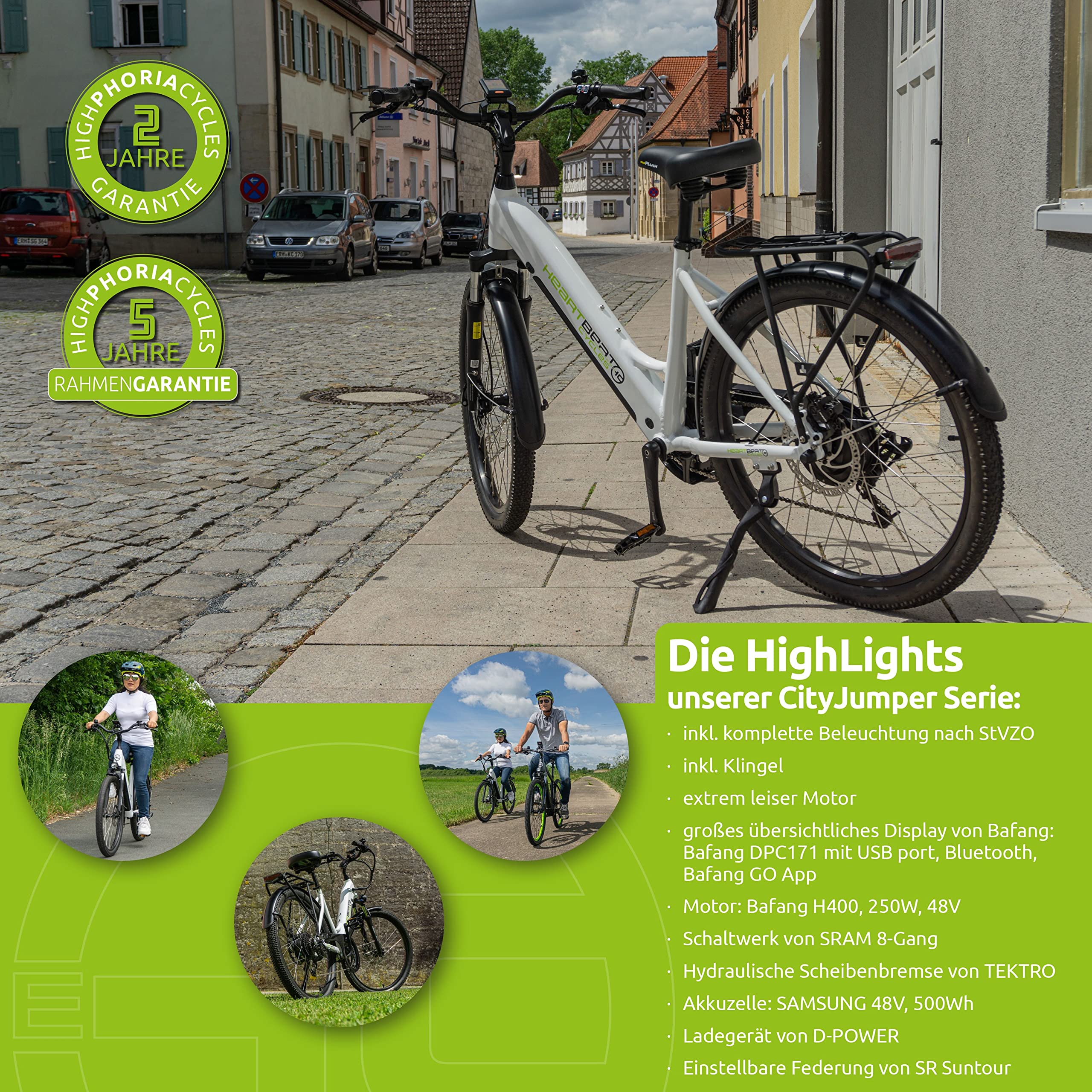 Highphoria Elektrofahrrad City E-Bike 26 Zoll für Damen, 25 km/h Tiefeinsteiger Elektrische Fahrrad mit Bafang-Motor 250W, 8 Gang Schaltung Pedelec(Weiß-Schwarz) - Image 3