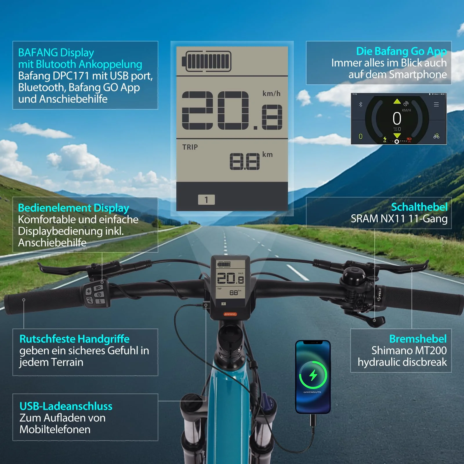 Highphoria Elektrofahrrad Erwachsene 27.5 Zoll, 250W 25 km/h E-Bike mit Batterie, Starker Motor, Kettenschaltung, E-Mountainbike mit Hydraulische Federgabel Pedelec(Schwarz-Grün) - Image 6