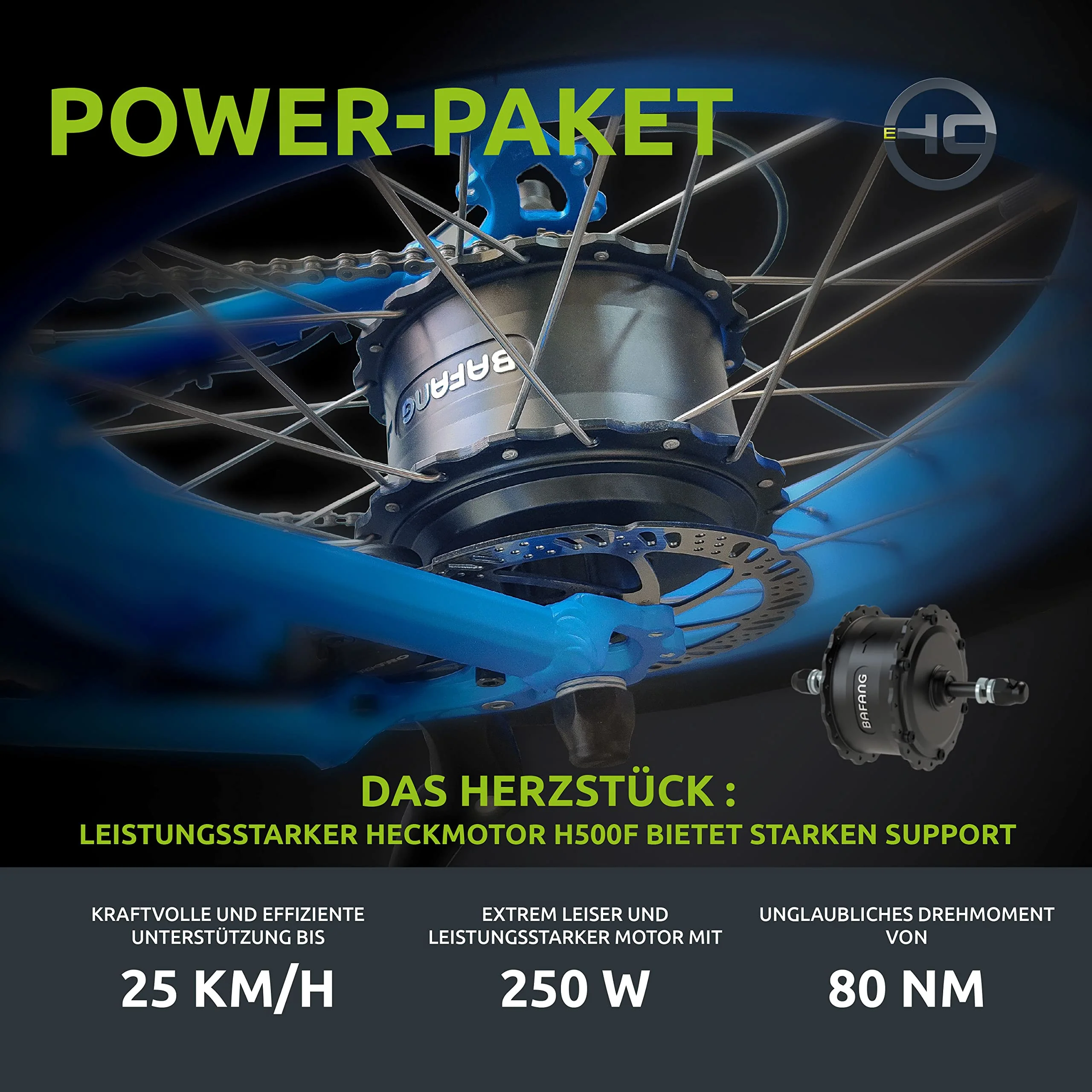 Highphoria Elektrofahrrad Kinder 20 Zoll, Fat Tire E-Bike für Kids, 25 km/h 100km E-Mountainbike Elektro Fahrrad mit 48V 250W Motor, 7-Gänge Pedelec (Blau/Blau) - Image 4
