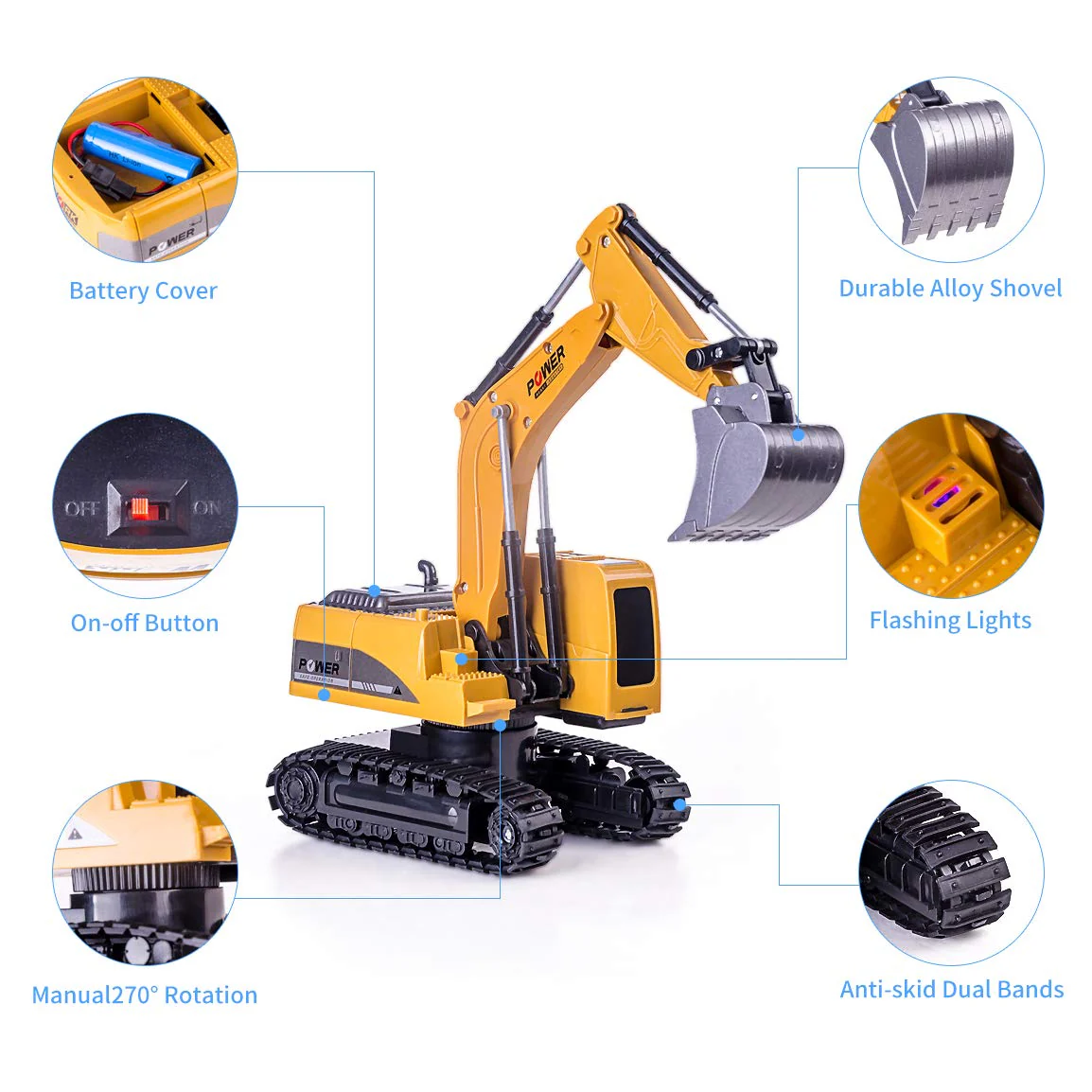 Highttoy Ferngesteuerter Bagger, 6 Kanäle RC Bagger für Jungen Bagger Traktor Spielzeug mit Lichtern und Ton 1:24 Ferngesteuertes Bagger LKW Spielzeug für Kinder - Image 4