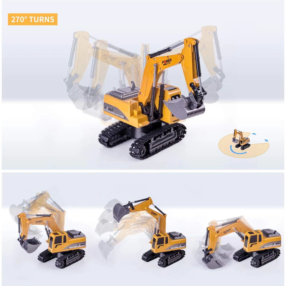 Highttoy Ferngesteuerter Bagger, 6 Kanäle RC Bagger für Jungen Bagger Traktor Spielzeug mit Lichtern und Ton 1:24 Ferngesteuertes Bagger LKW Spielzeug für Kinder - Image 5