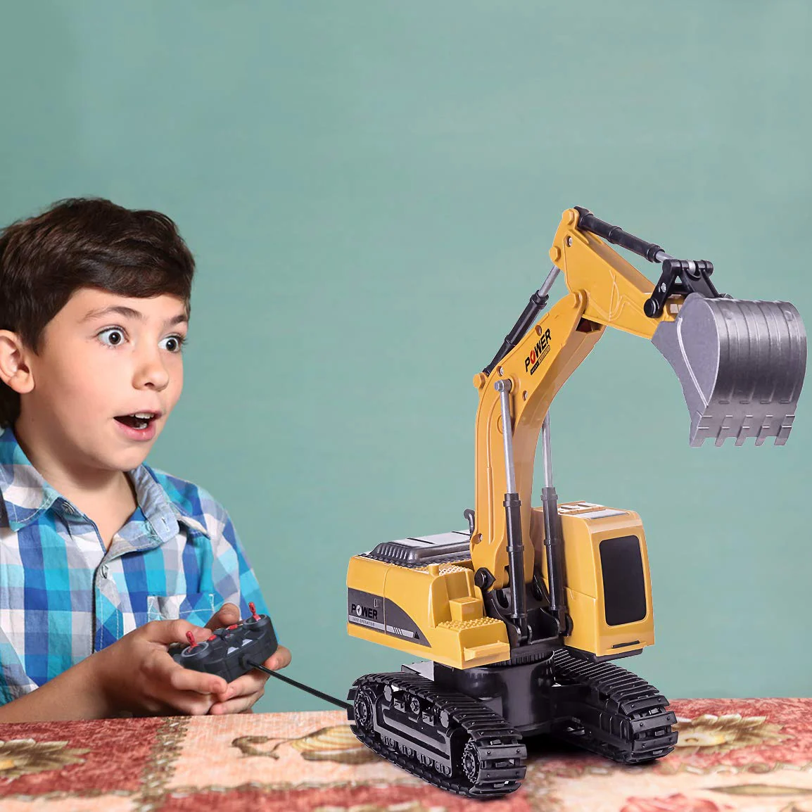 Highttoy Ferngesteuerter Bagger, 6 Kanäle RC Bagger für Jungen Bagger Traktor Spielzeug mit Lichtern und Ton 1:24 Ferngesteuertes Bagger LKW Spielzeug für Kinder - Image 6
