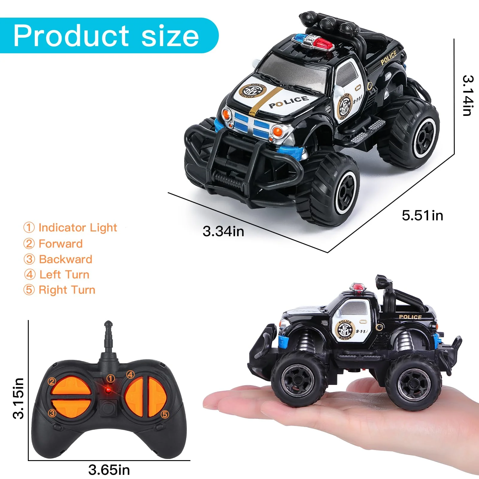 Highttoy Spielzeug ab 2 3 4 Jahre Jungen Kinder Ferngesteuertes Polizeiauto Kinderspielzeug ab 2 Jahre 2.4GHz Ferngesteuertes Auto Spielzeug ab 2 3 4+ Jahre Jungen Mädchen Geschenk, Schwarz - Image 5