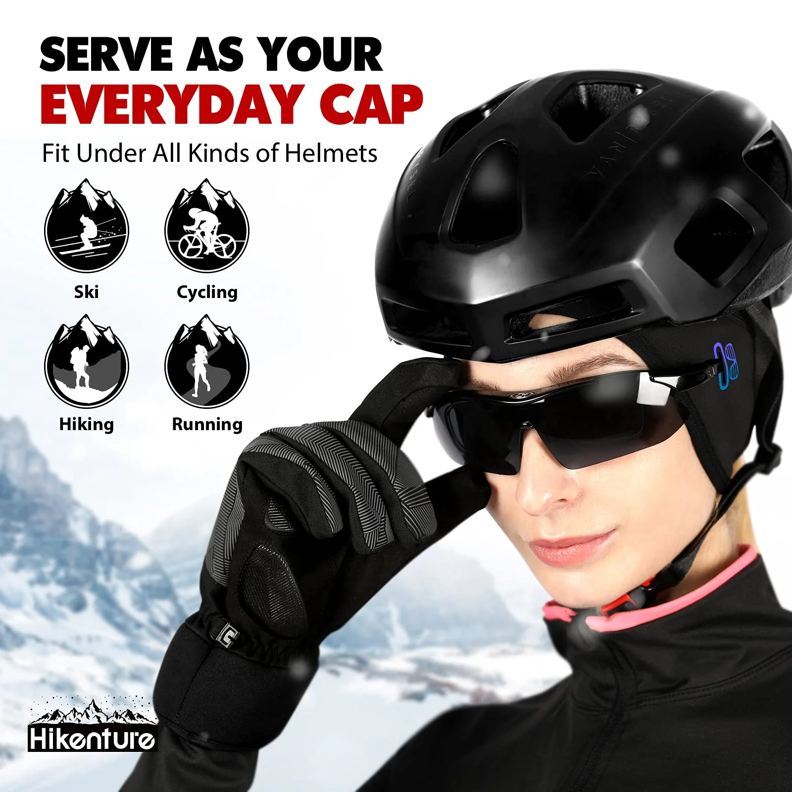 HIKENTURE Fahrrad Mütze Damen Winter [Mit Zopf-Loch] - Fahrradmütze unter Helm - Unterhelm- Fahrradhelm - -Unterzieh- Skihelm - E Bike Laufen Zubehör -F2 - Image 3