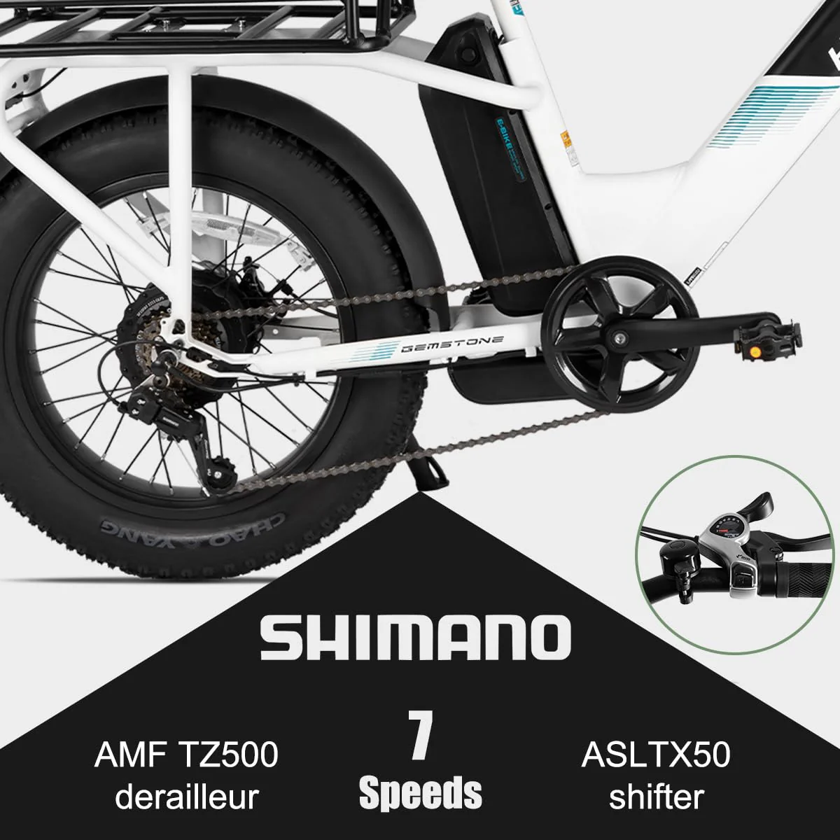 HILAND 20 Zoll 4.0 Fat Tire E Bike Cargo für Erwachsene, Aluminium Alloy Frame Fat Tire Elektrofahrrad, Suspension Fork Elektrofahrrad mit Gepäckträger für Damen und Herren Silber