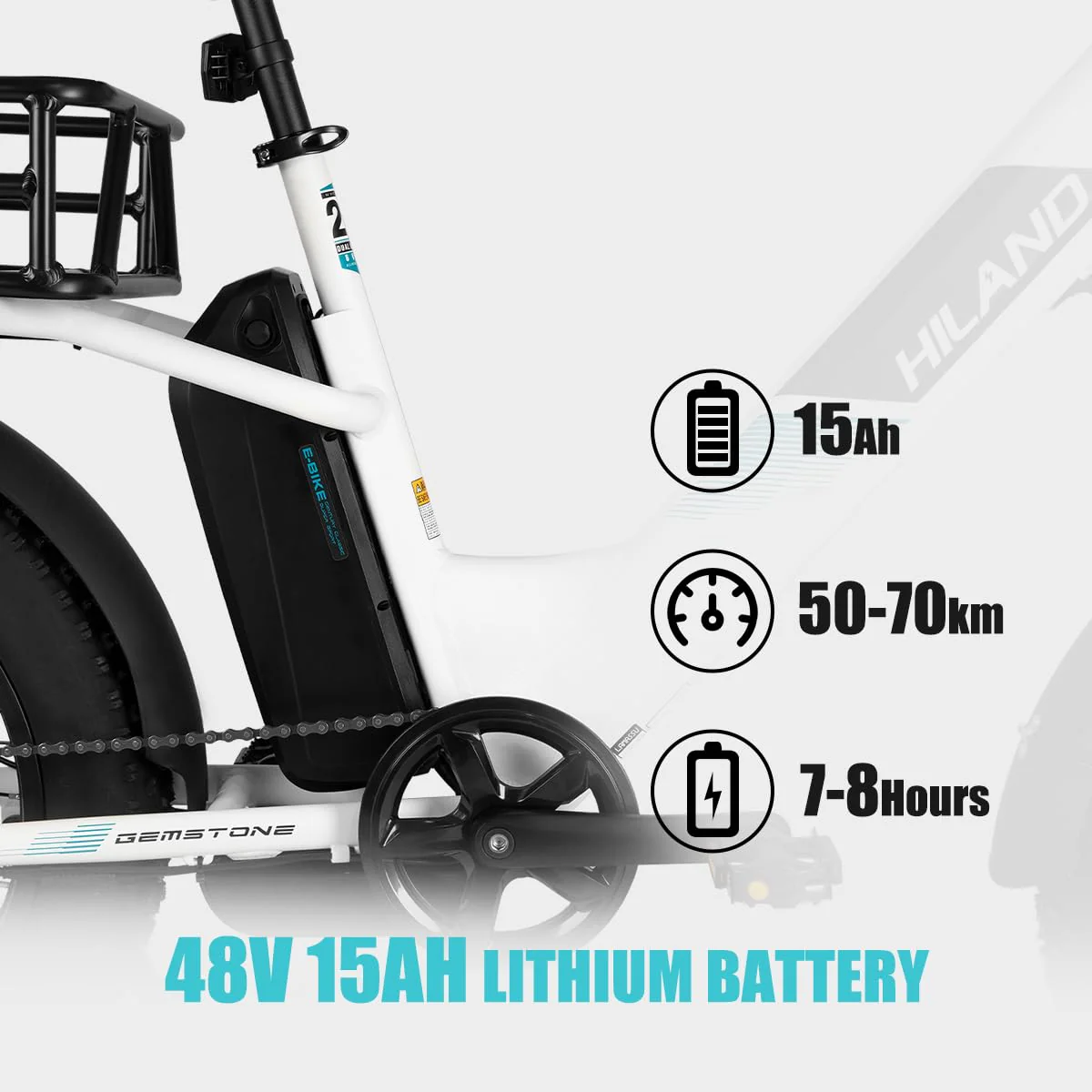 HILAND 20 Zoll 4.0 Fat Tire E Bike Cargo für Erwachsene, Aluminium Alloy Frame Fat Tire Elektrofahrrad, Suspension Fork Elektrofahrrad mit Gepäckträger für Damen und Herren Silber - Image 10