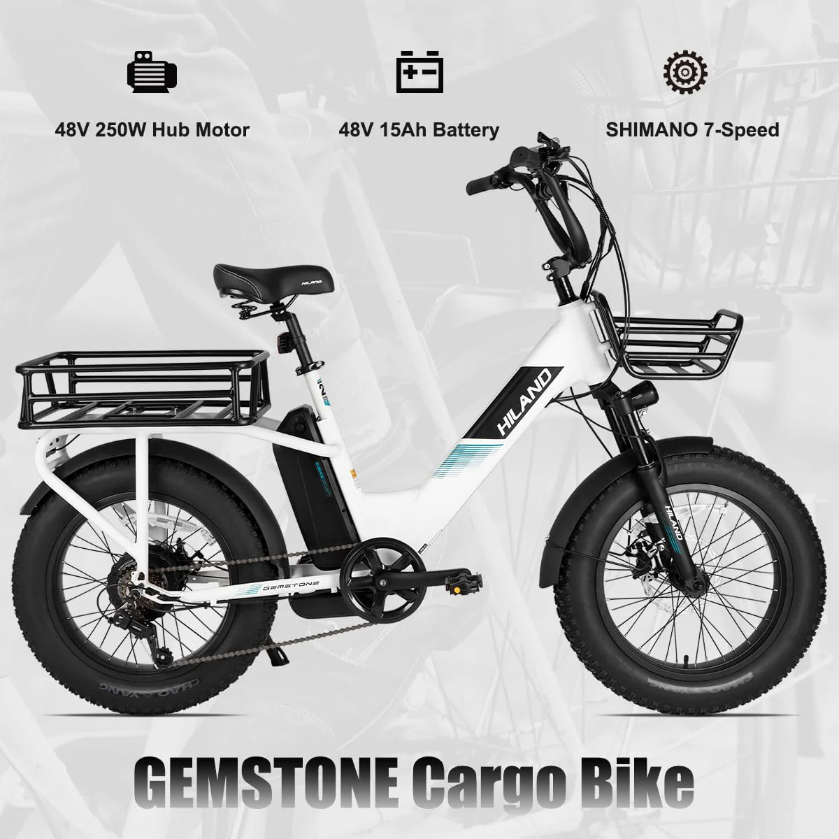HILAND 20 Zoll 4.0 Fat Tire E Bike Cargo für Erwachsene, Aluminium Alloy Frame Fat Tire Elektrofahrrad, Suspension Fork Elektrofahrrad mit Gepäckträger für Damen und Herren Silber - Image 13