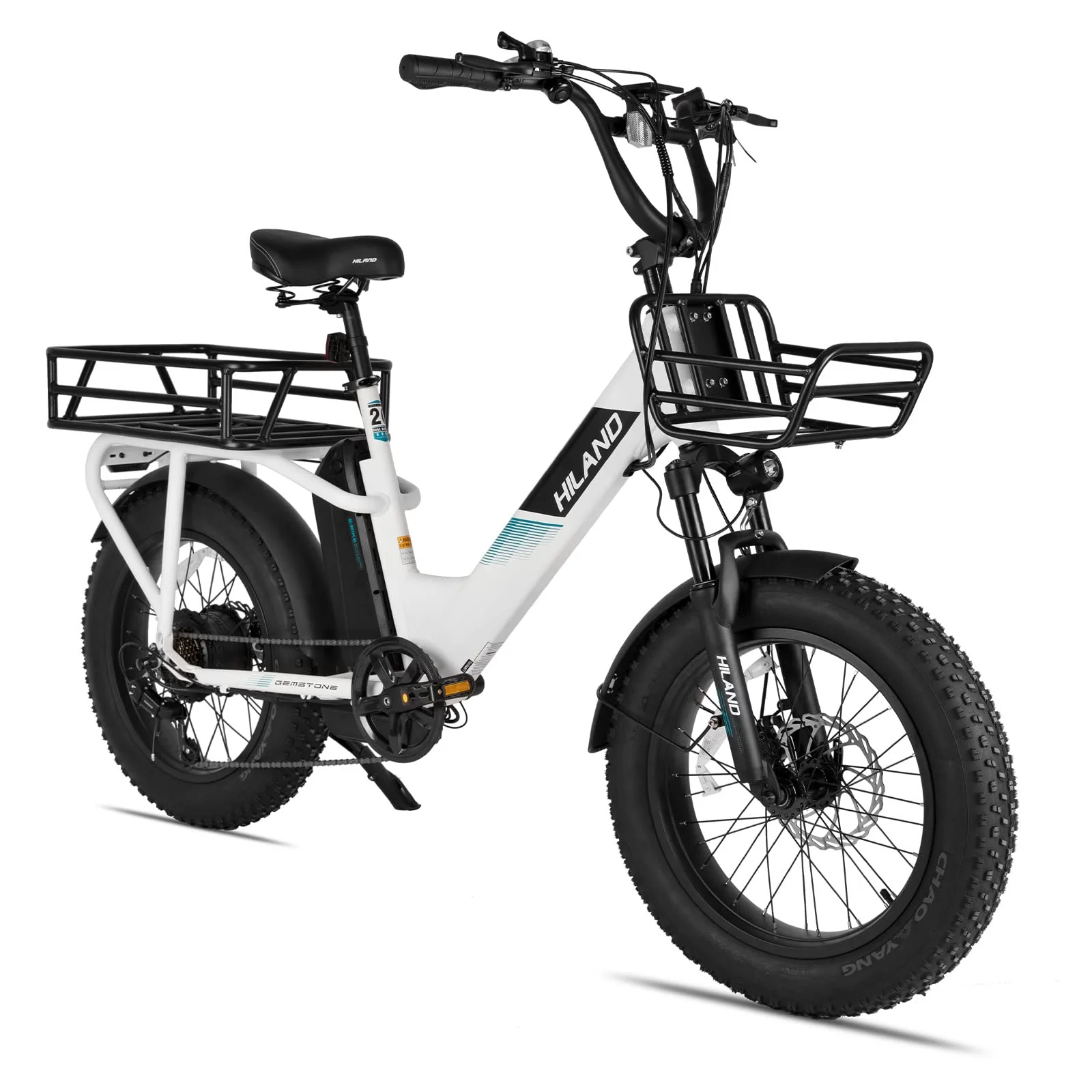 HILAND 20 Zoll 4.0 Fat Tire E Bike Cargo für Erwachsene, Aluminium Alloy Frame Fat Tire Elektrofahrrad, Suspension Fork Elektrofahrrad mit Gepäckträger für Damen und Herren Silber - Image 3