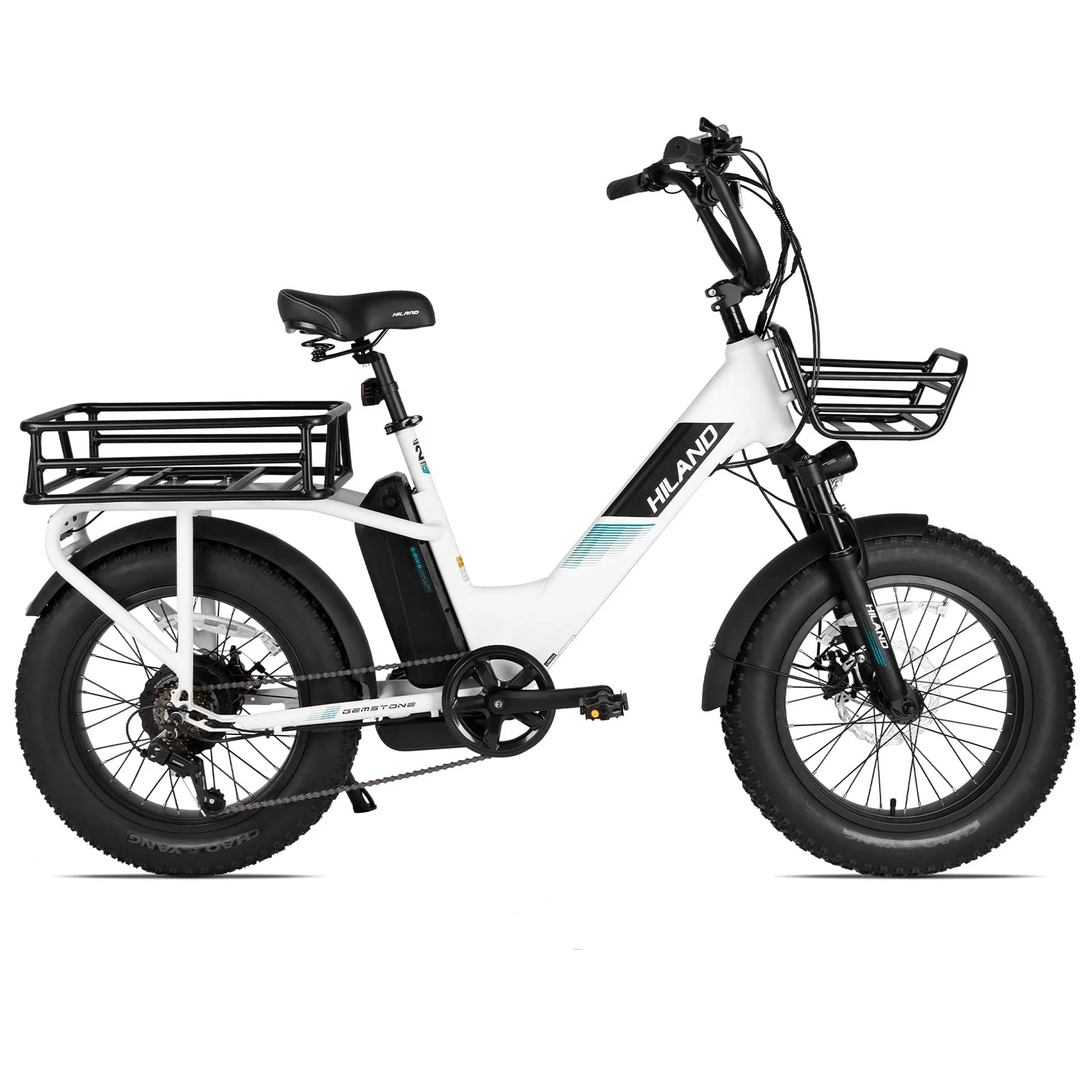 HILAND 20 Zoll 4.0 Fat Tire E Bike Cargo für Erwachsene, Aluminium Alloy Frame Fat Tire Elektrofahrrad, Suspension Fork Elektrofahrrad mit Gepäckträger für Damen und Herren Silber - Image 5