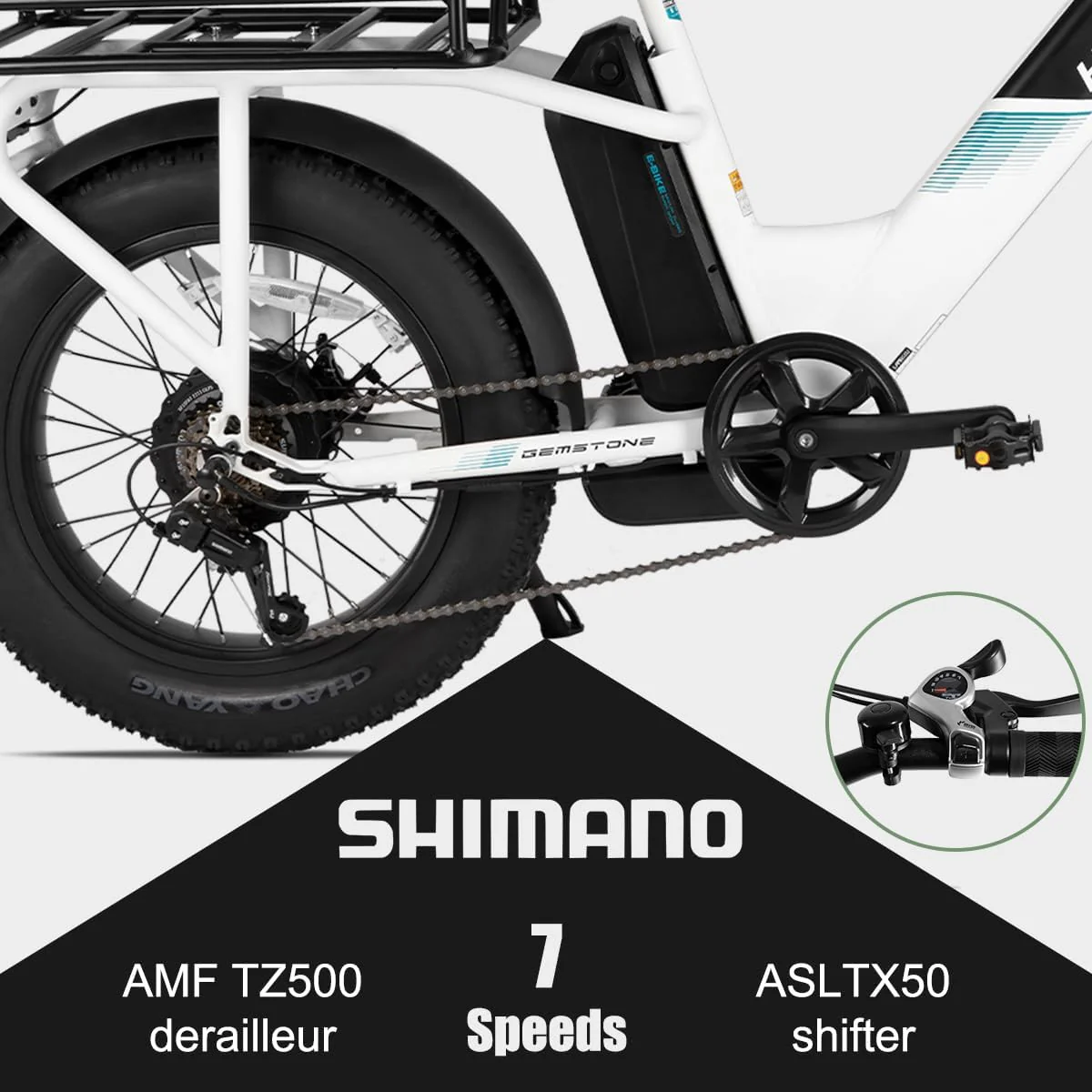 HILAND 20 Zoll 4.0 Fat Tire E Bike Cargo für Erwachsene, Aluminium Alloy Frame Fat Tire Elektrofahrrad, Suspension Fork Elektrofahrrad mit Gepäckträger für Damen und Herren Silber - Image 7