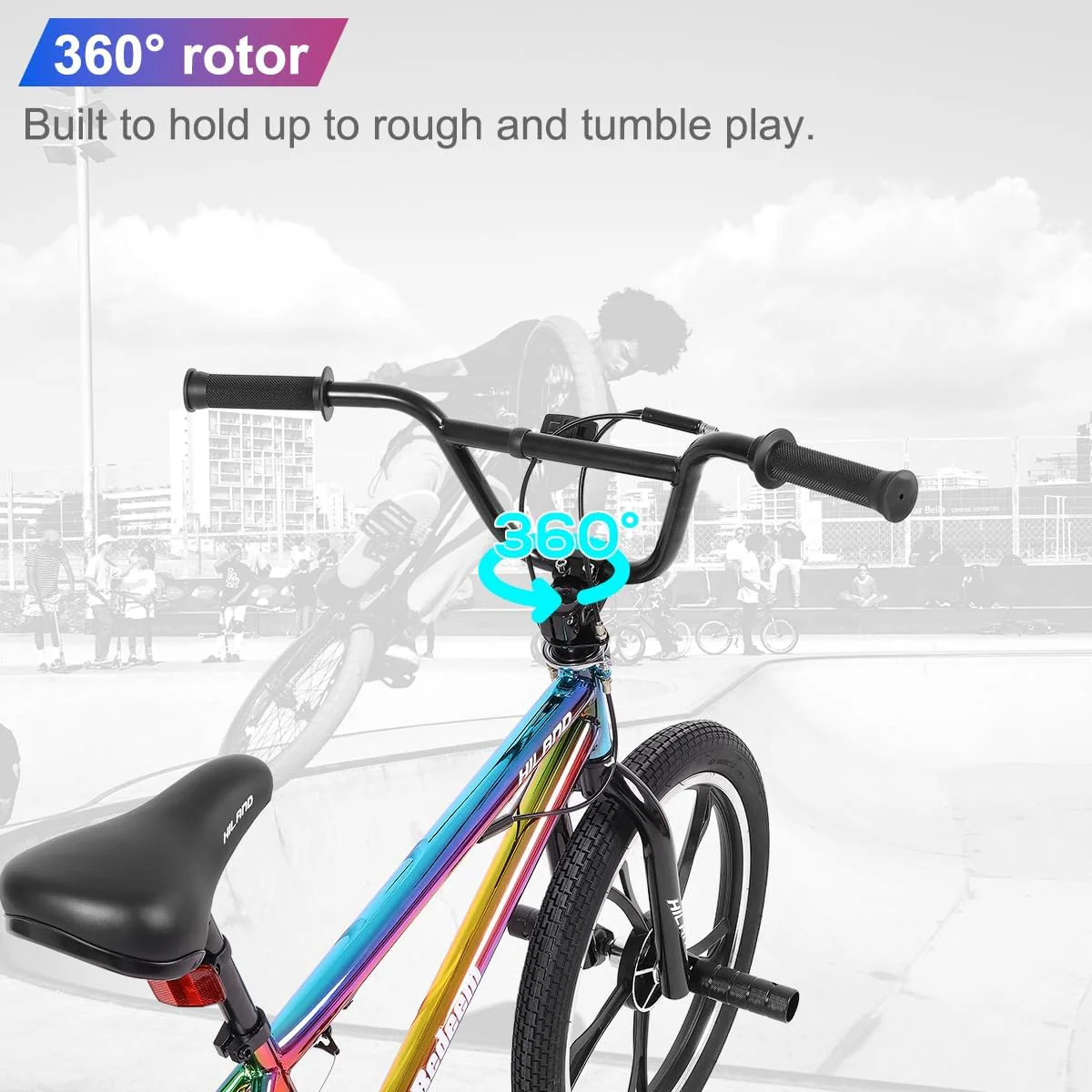 Hiland 20 Zoll 5 Speichen Kinder BMX Fahrrad für Jungen Mädchen ab 7-13 Jahre alt, 360 Grad Rotor Freestyle, 4 Pegs Kinder BMX Fahrrad, Regenbogen - Image 11