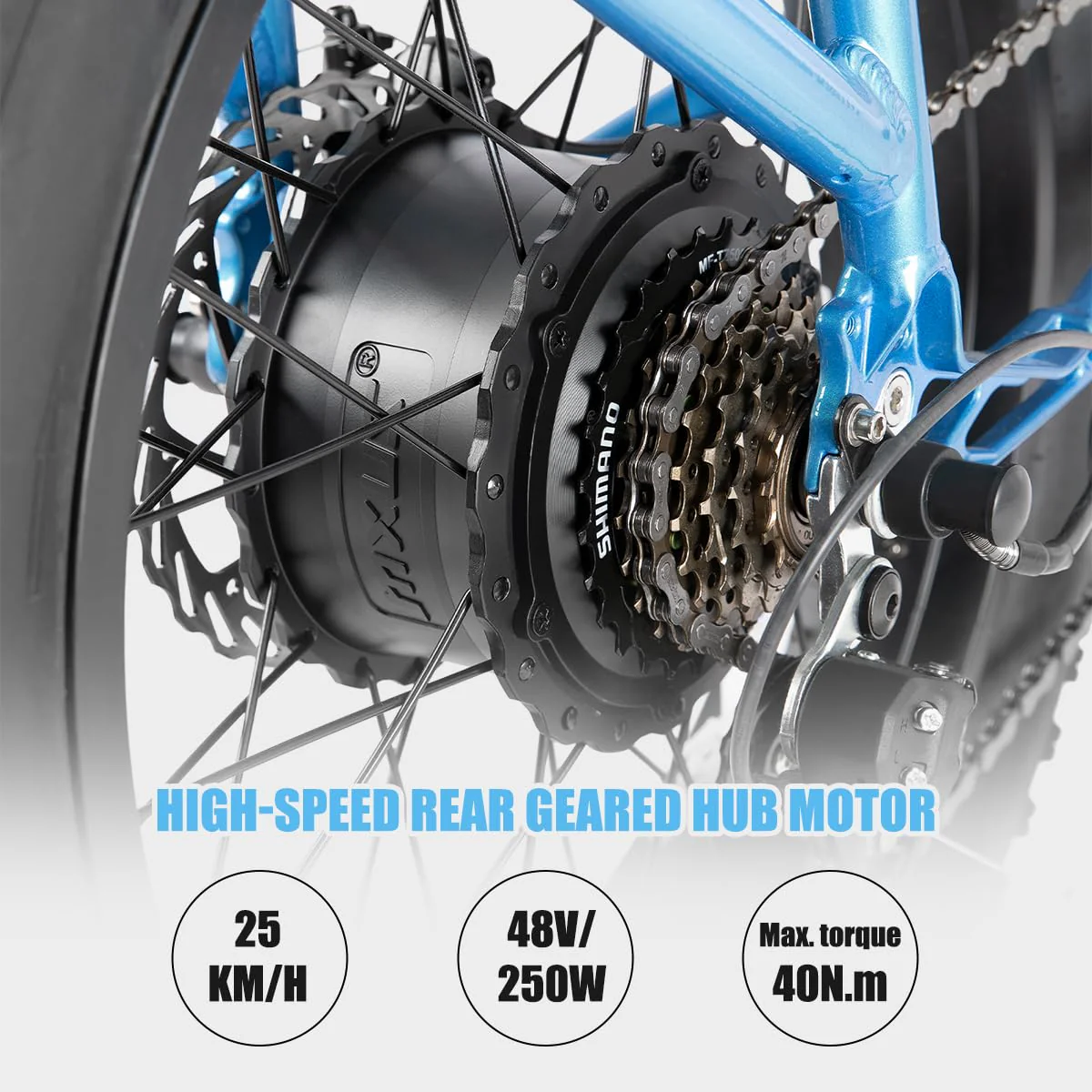 HILAND 20 Zoll Fat Tire Cargo E-Bike für Erwachsene, Leichter Aluminiumrahmen Elektrofahrrad, Shimano 7 Gänge mit Federgabel Ebike Blau - Image 6