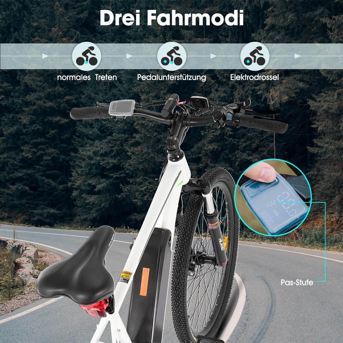 Hiland 26 Zoll Elektrofahrrad, 7 Gang 250W Motor E-Bike für Männer Frauen, Herren und Damen Elektro-Mountainbike mit Scheibenbremsen, 36V 7.8Ah Akku E-MTB, Weiß - Image 4