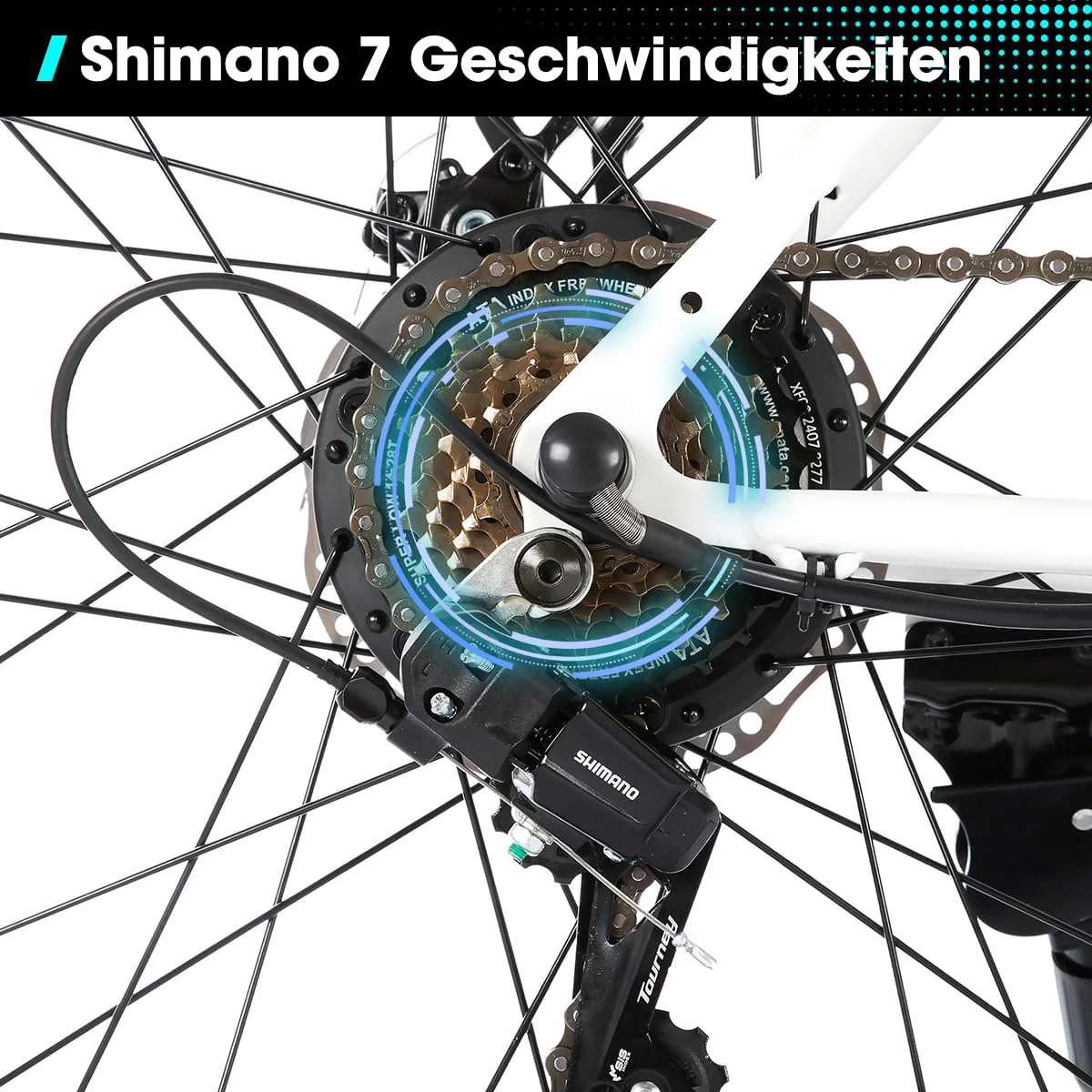 Hiland 26 Zoll Elektrofahrrad, 7 Gang 250W Motor E-Bike für Männer Frauen, Herren und Damen Elektro-Mountainbike mit Scheibenbremsen, 36V 7.8Ah Akku E-MTB, Weiß - Image 5