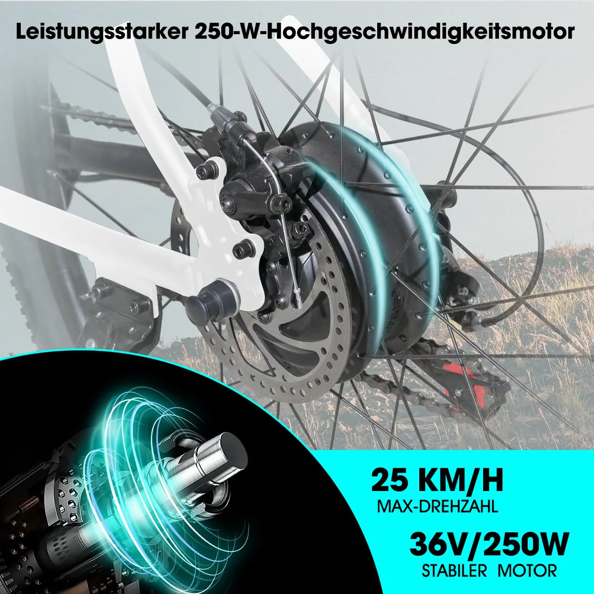 Hiland 26 Zoll Elektrofahrrad, 7 Gang 250W Motor E-Bike für Männer Frauen, Herren und Damen Elektro-Mountainbike mit Scheibenbremsen, 36V 7.8Ah Akku E-MTB, Weiß - Image 7
