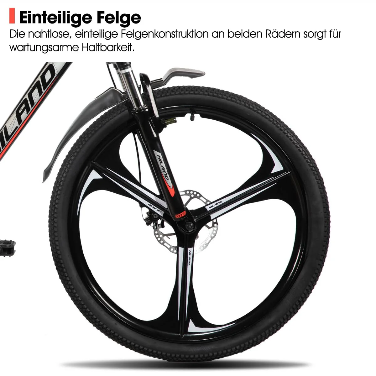 HILAND 26 Zoll Mountainbike für Erwachsene, 3 Speichenrad 18 Gang Herren Damen Mountainbike, mit Doppelscheibenbremse, 26 Zoll MTB Aluminiumrahmen Fahrrad, Schwarz - Image 2