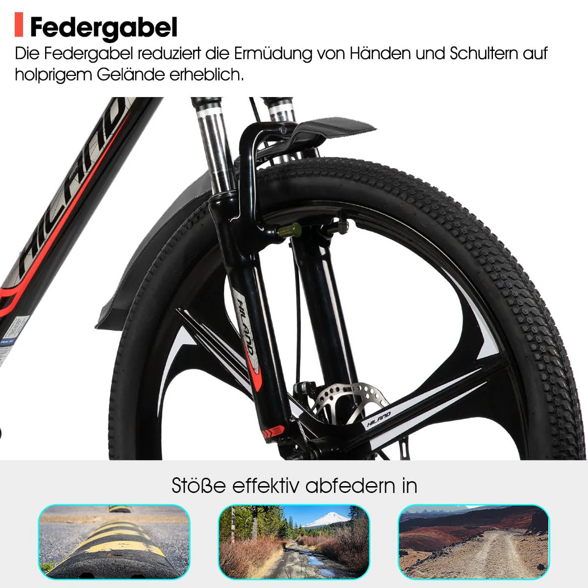 HILAND 26 Zoll Mountainbike für Erwachsene, 3 Speichenrad 18 Gang Herren Damen Mountainbike, mit Doppelscheibenbremse, 26 Zoll MTB Aluminiumrahmen Fahrrad, Schwarz - Image 5