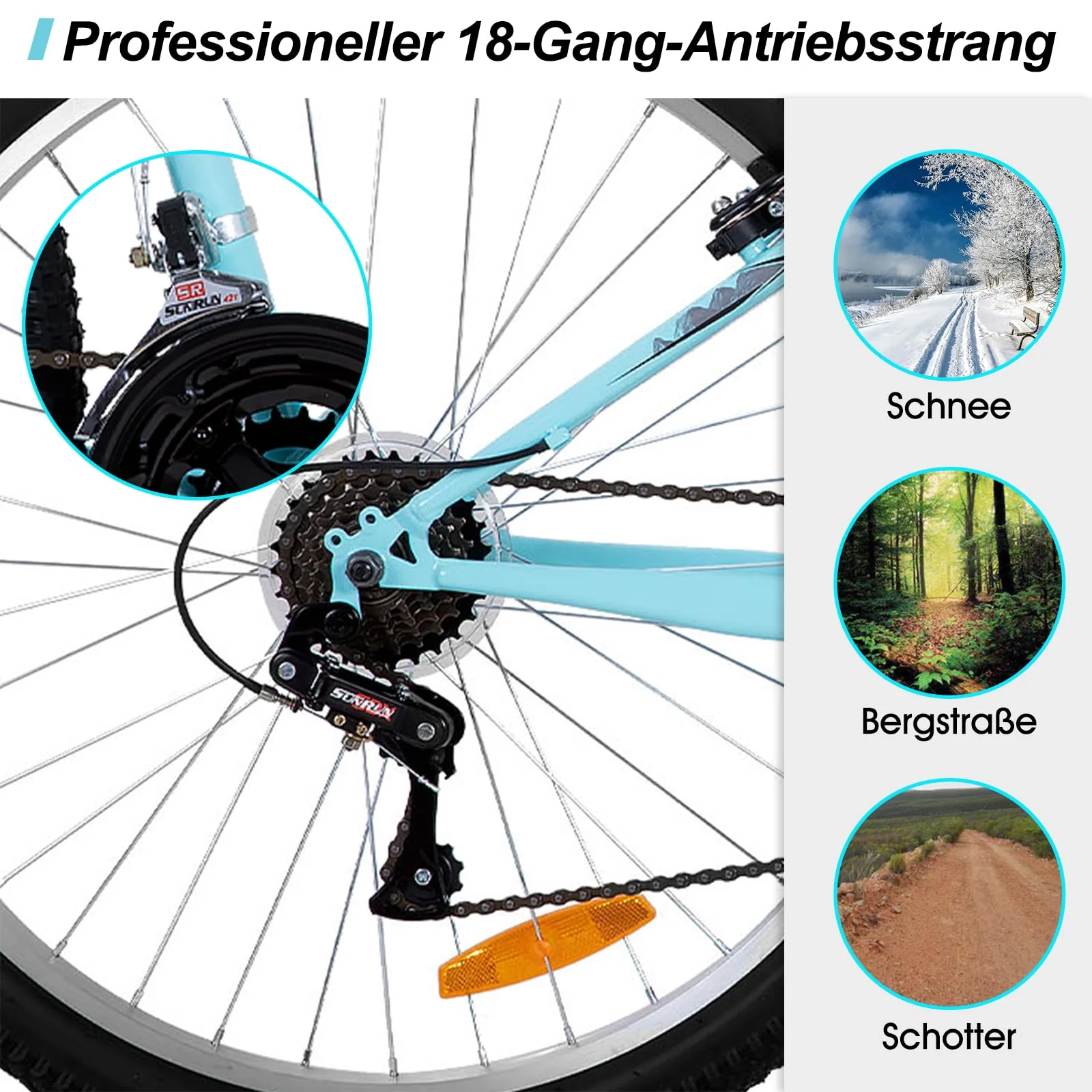 HILAND 26 Zoll Mountainbike für Frauen, 18-Gang Schaltung, Damen Mountainbike mit V-Bremsen, Robustes MTB für Frauen, Grün - Image 3