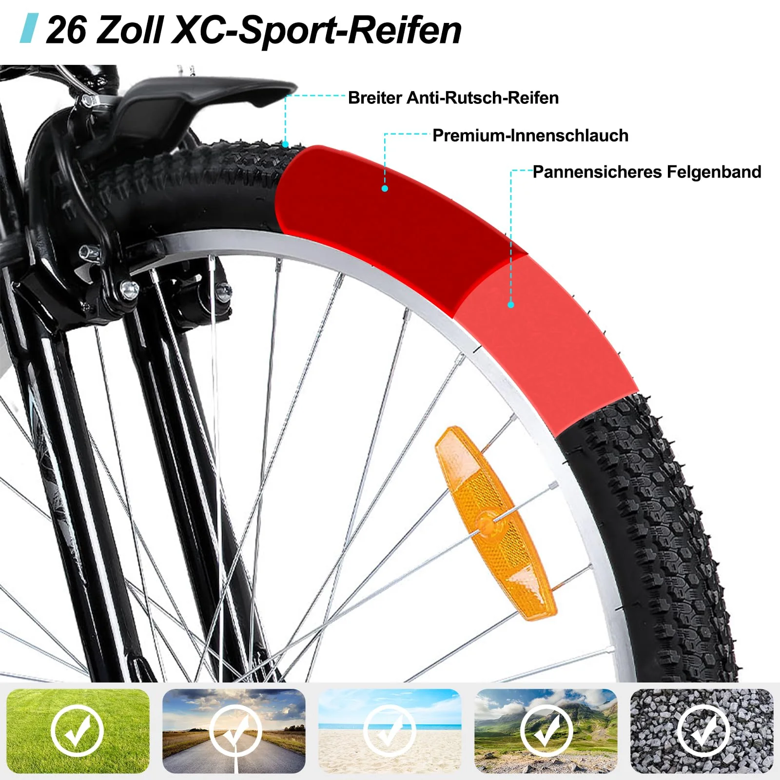 HILAND 26 Zoll Mountainbike für Frauen, 18-Gang Schaltung, Damen Mountainbike mit V-Bremsen, Robustes MTB für Frauen, Grün - Image 4